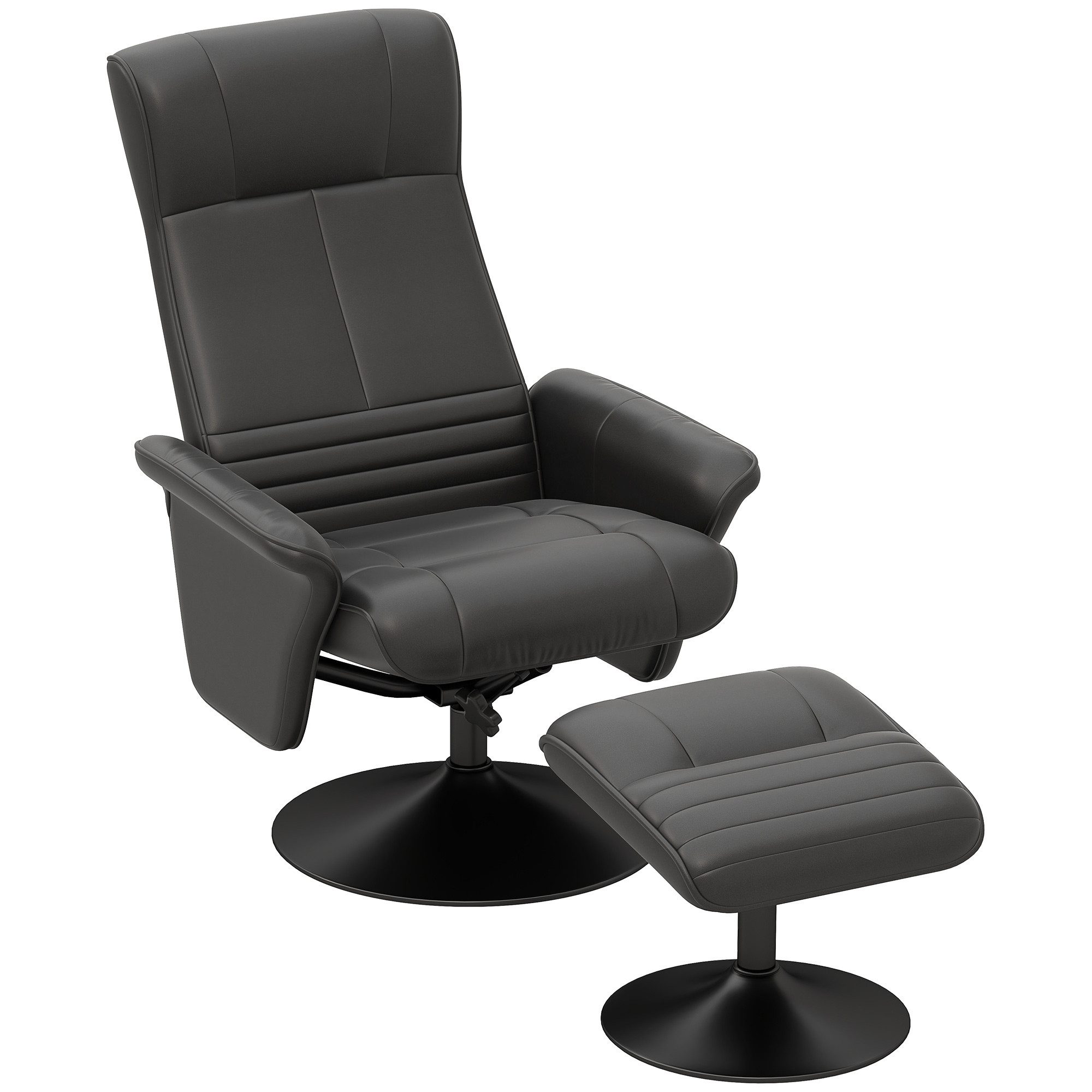 HOMCOM Relaxsessel TV Sessel 360°drehbarer Liegesessel mit Hocker (Fernsehsessel, 2-St., TV-Sessel), für Wohnzimmer, Schlafzimmer, Mikrofasertuch, Schwarz