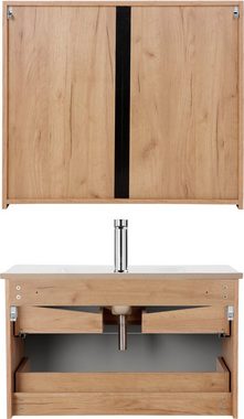 andas Badmöbel-Set Lund Badmöbel Set Badschrank Badezimmerset, (Komplett-Set, 3-St), Waschtisch, Spiegelschrank und Becken Breite 80cm