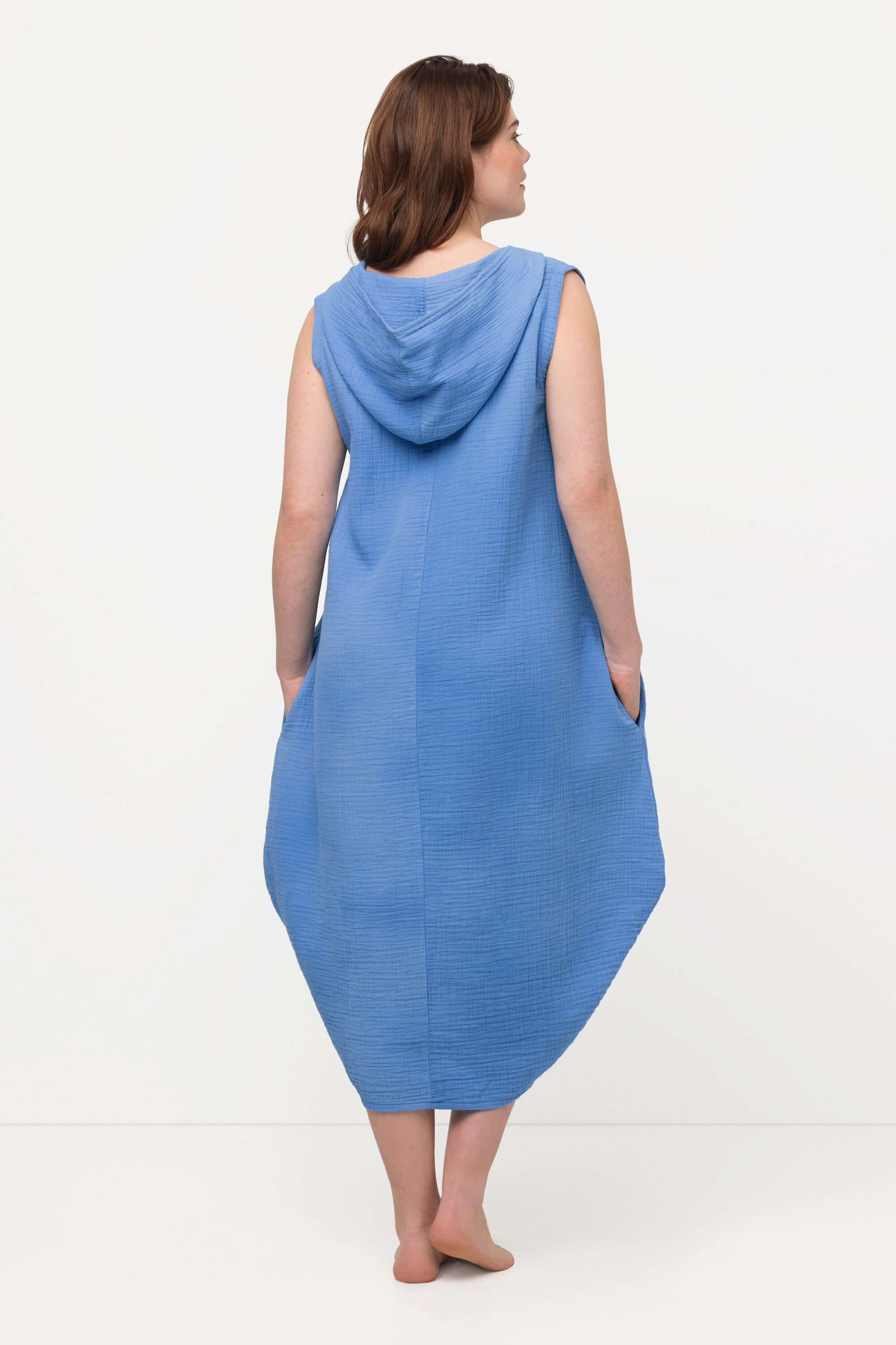 Ulla Popken Tunika Longtunika Musselin Kapuze V-Ausschnitt ärmellos