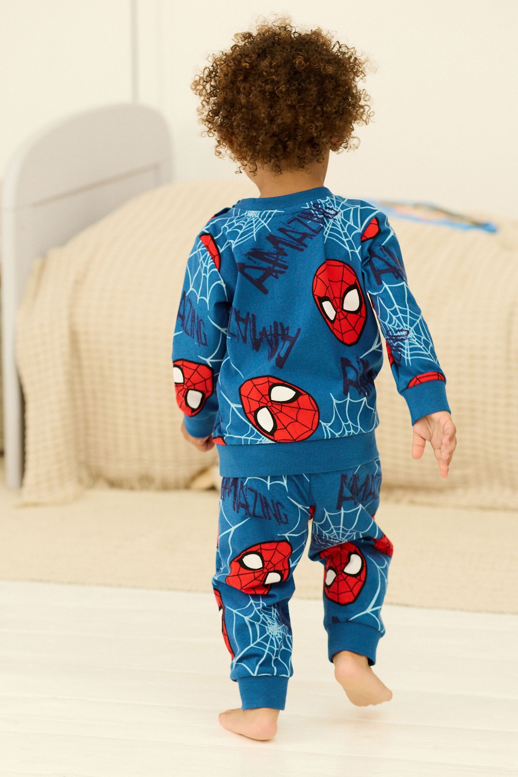 Next Pyjama Blue Pyjamas mit Spider-Man Elasthan aus (2 Fleece tlg) weichem