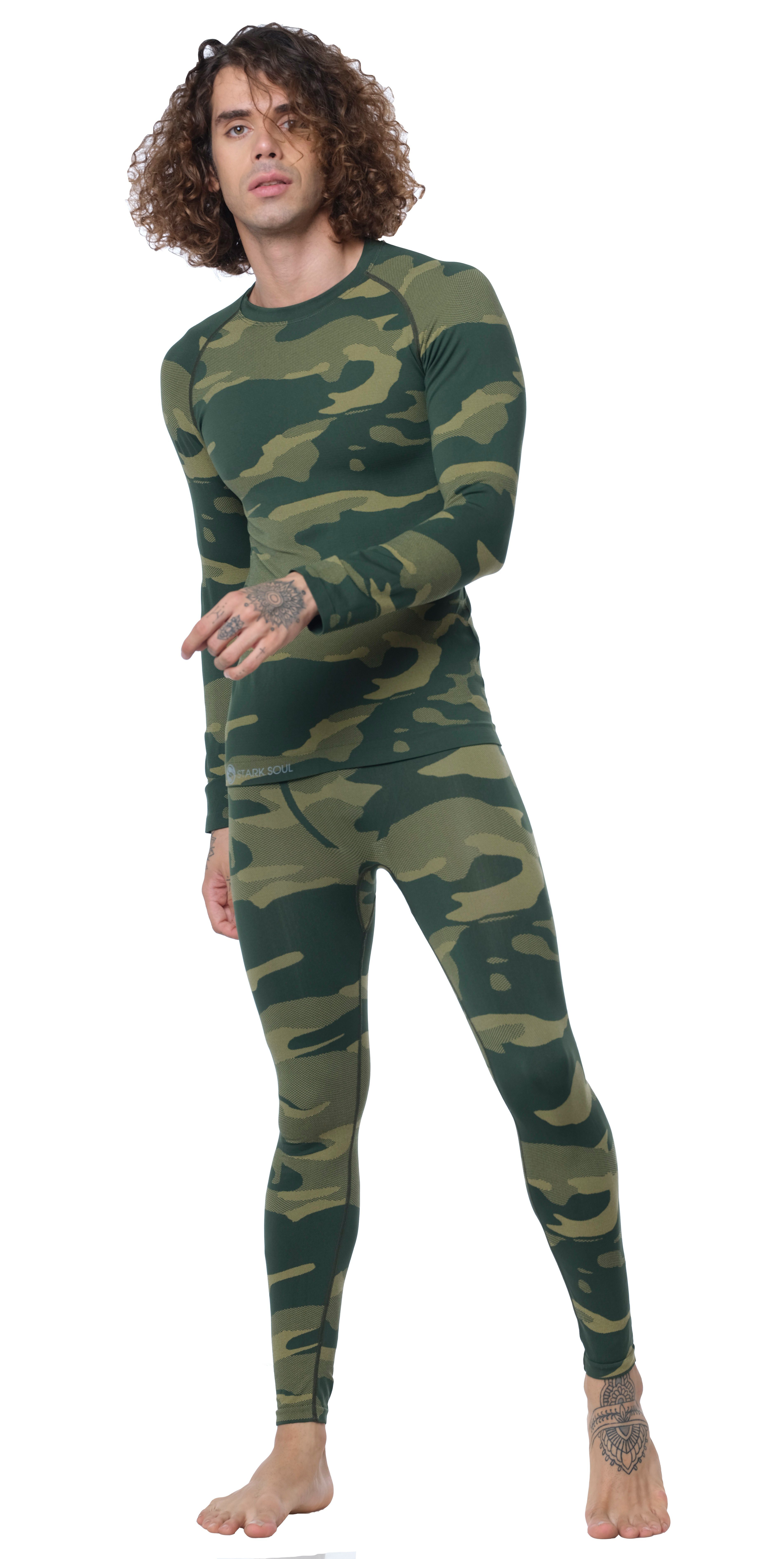 Stark Soul® Funktionsshirt Thermo-Funktionshirt Langarm Grün Unterwäsche, Herren Outdoor-Ski Camouflage