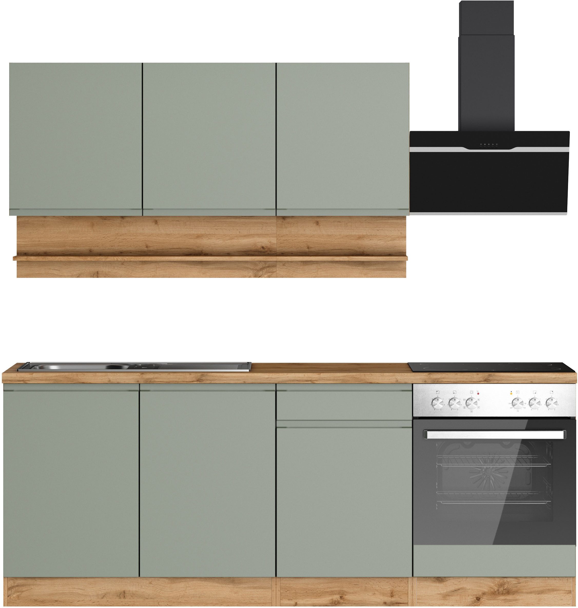 KOCHSTATION Küchenzeile KS-Virginia,neu in verbesserter Ausführung, Breite 210 cm,Soft-Close,wahlweise mit E-Geräten