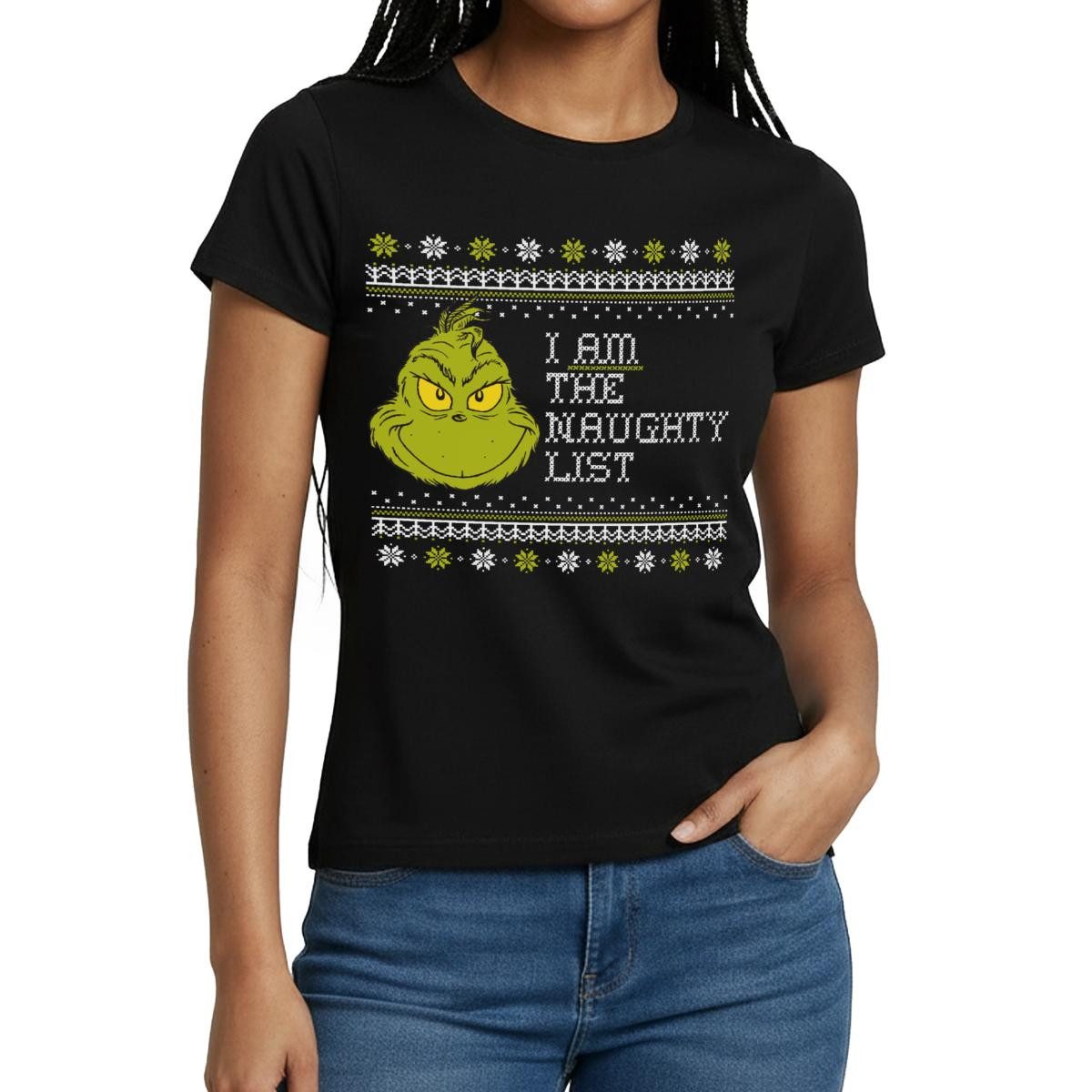 Spreadshirt T-Shirt Der Grinch Ugly Christmas I Am The Naughty List Frauen T-Shirt (1-tlg)
