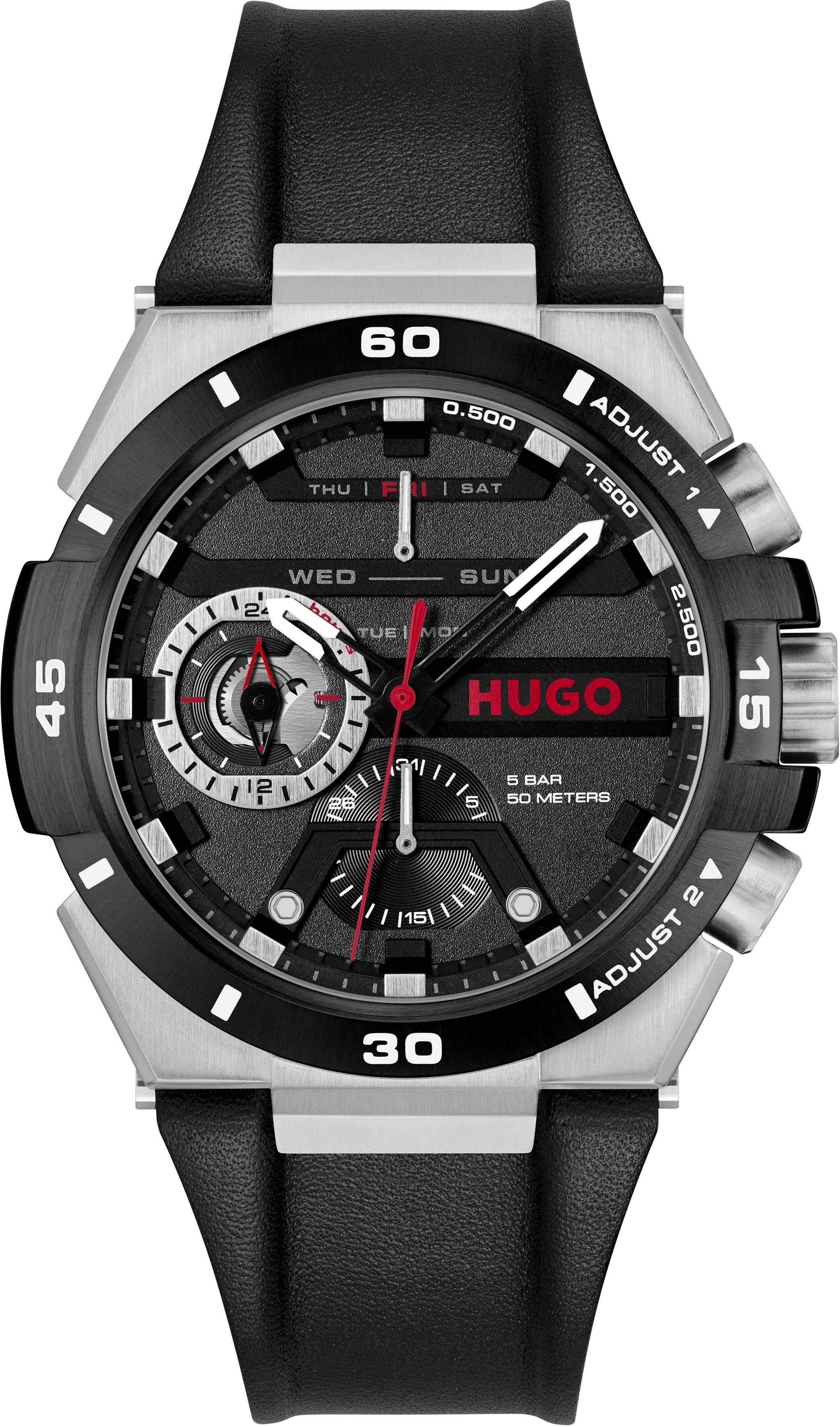 HUGO Multifunktionsuhr #WILD, 1530336, Quarzuhr, Armbanduhr, Herrenuhr, Datum mit Tag und Wochentag