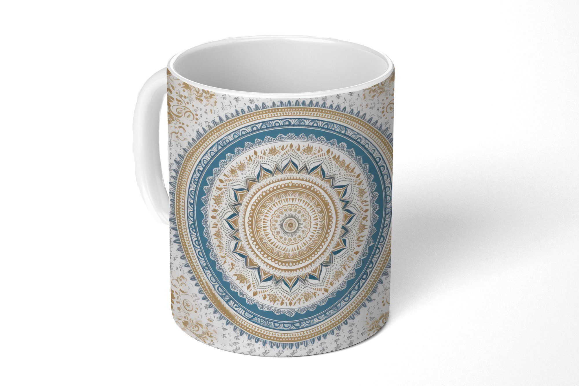 MuchoWow Tasse Mandala - Blau - Bohème - Weiß - Design, Keramik, Kaffeetassen, Teetasse, Becher, Teetasse, Geschenk