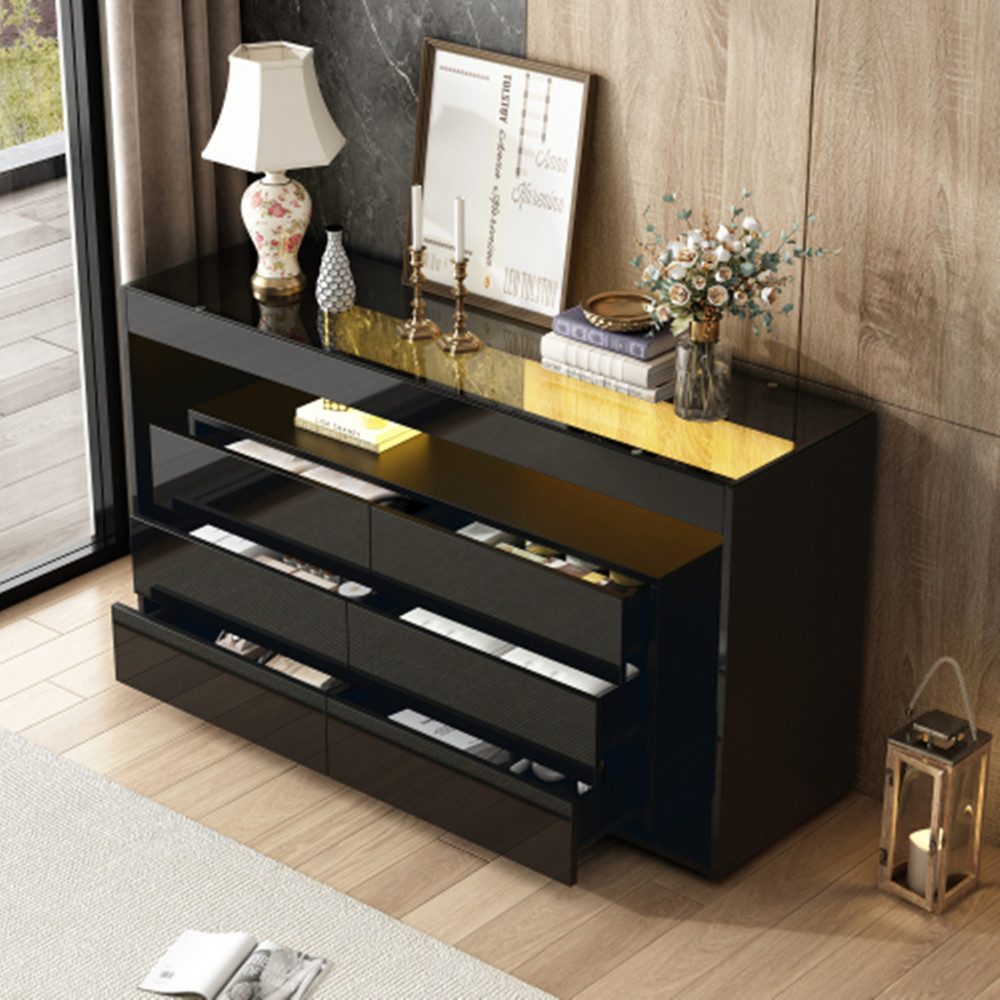 XDeer Sideboard Sideboard, Kommode mit 6 großen Schubladen, LED-Hochglanz-, günstig online kaufen