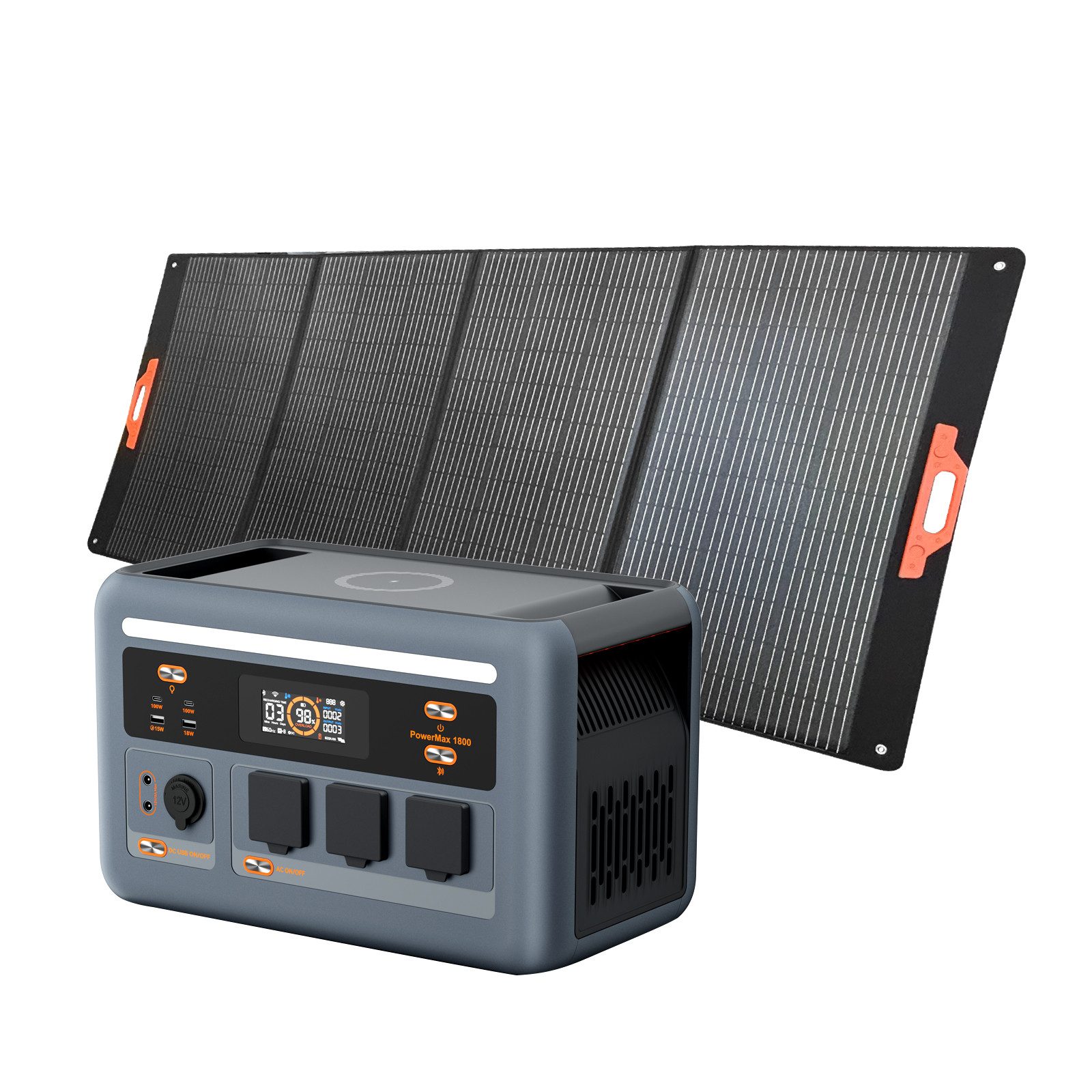 OSCAL Stromerzeuger PowerMax 1800W Powerstation 1024Wh/IP54 wasserdicht, 1,8 in kW, 11 Anschlüsse/15W kabellose-Anschluss, IP54 Wasserdicht, Leichtgewicht