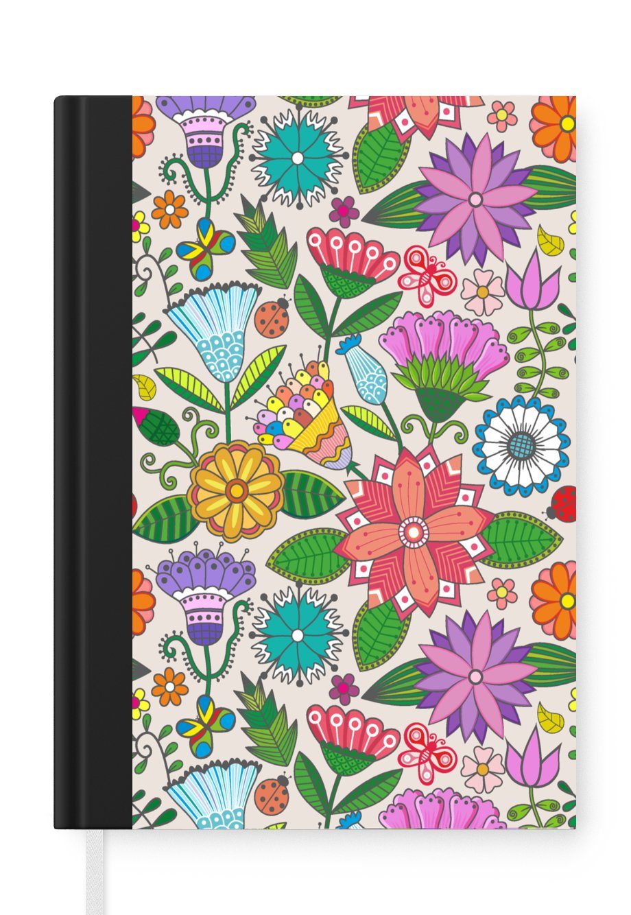 MuchoWow Notizbuch Blumen - Regenbogen - Schmetterling - Design, Journal, Merkzettel, Tagebuch, Notizheft, A5, 98 Seiten, Haushaltsbuch