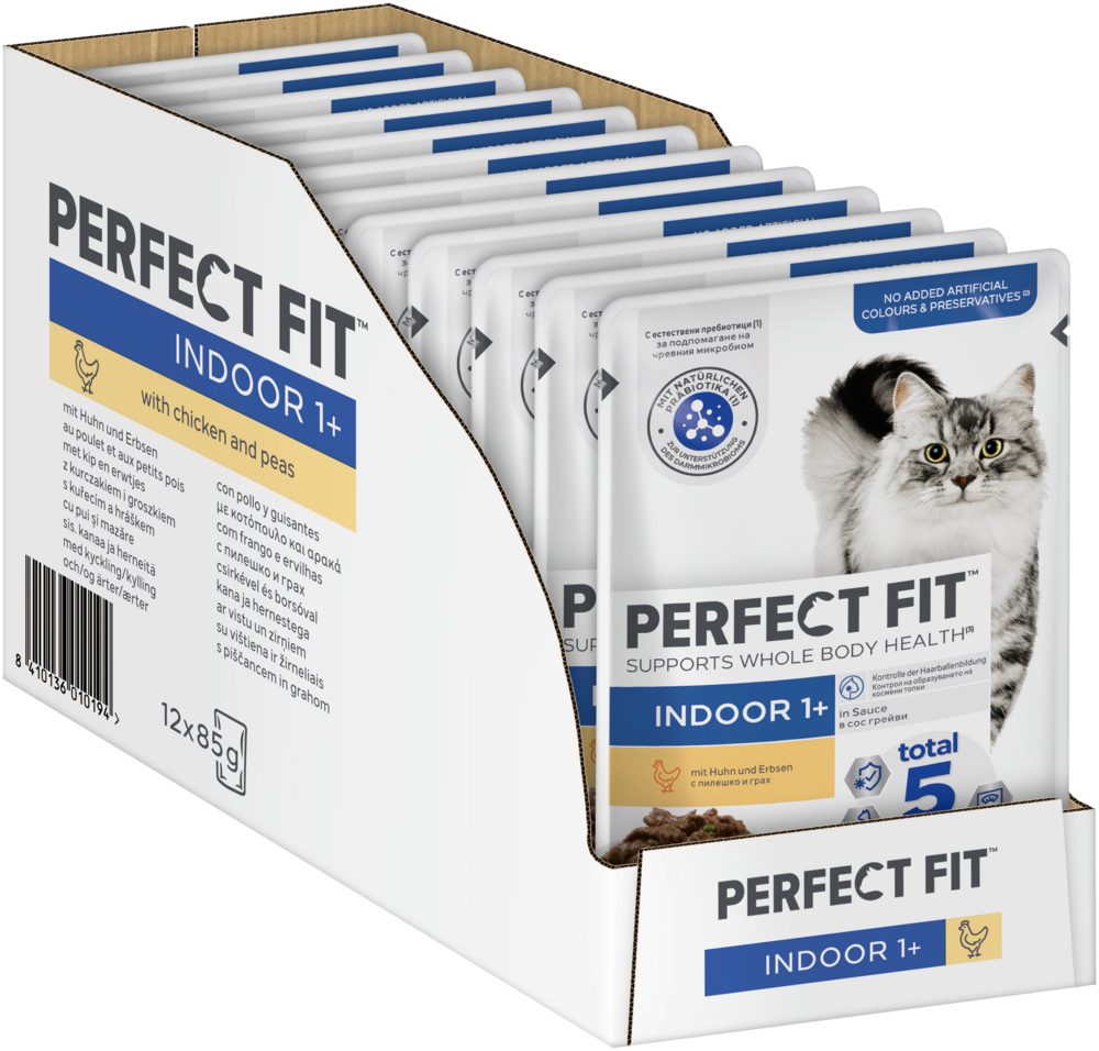 Perfect Fit PERFECT FIT™ Katze Portionsbeutel Indoor mit Huhn 12 x 85g, Nassfutter für: Katze