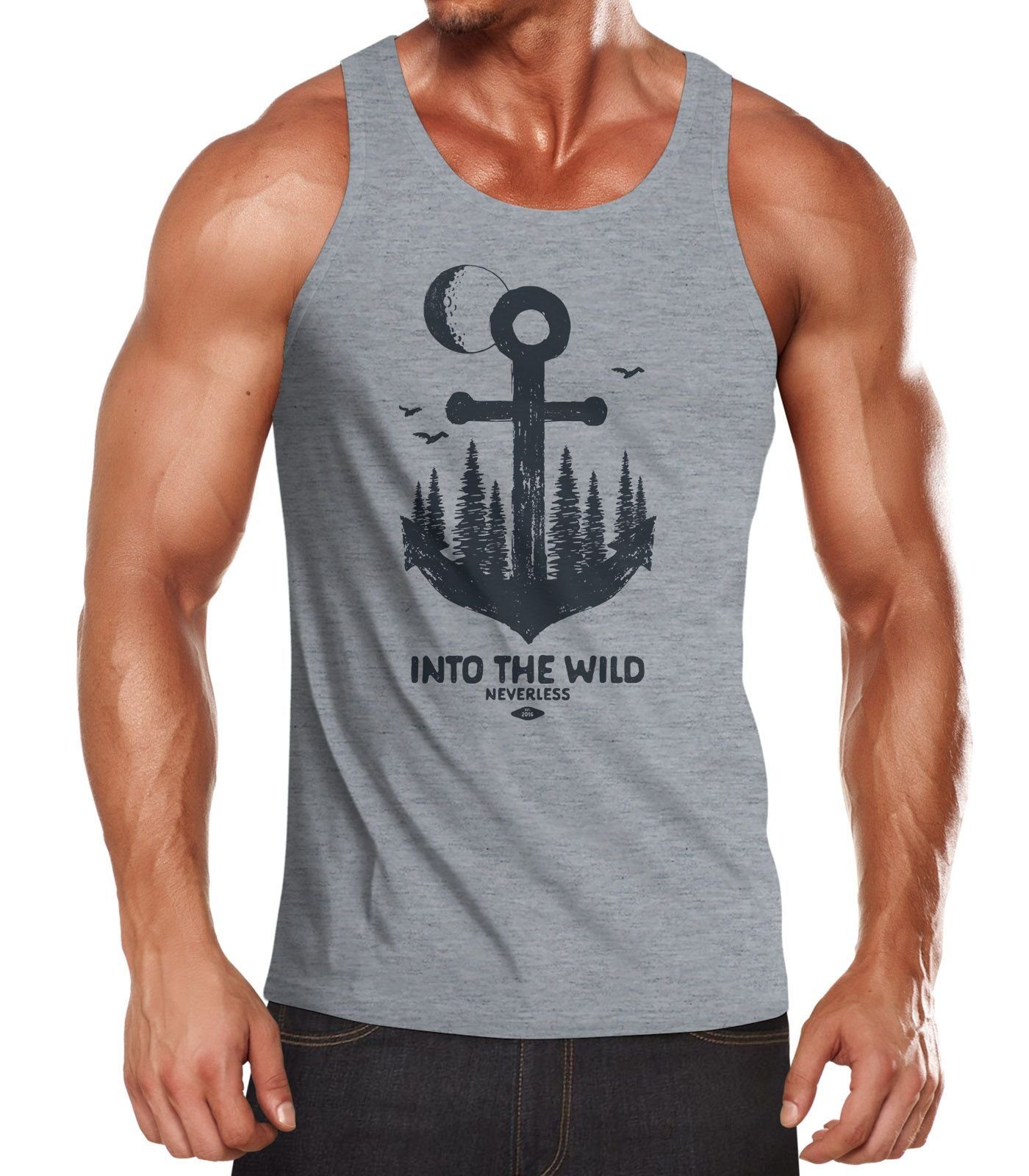 Tanktop Herren Tank-Top Anker Wald Mond Vögel Adventure Vintage Muskelshirt Muscle Shirt Neverless®