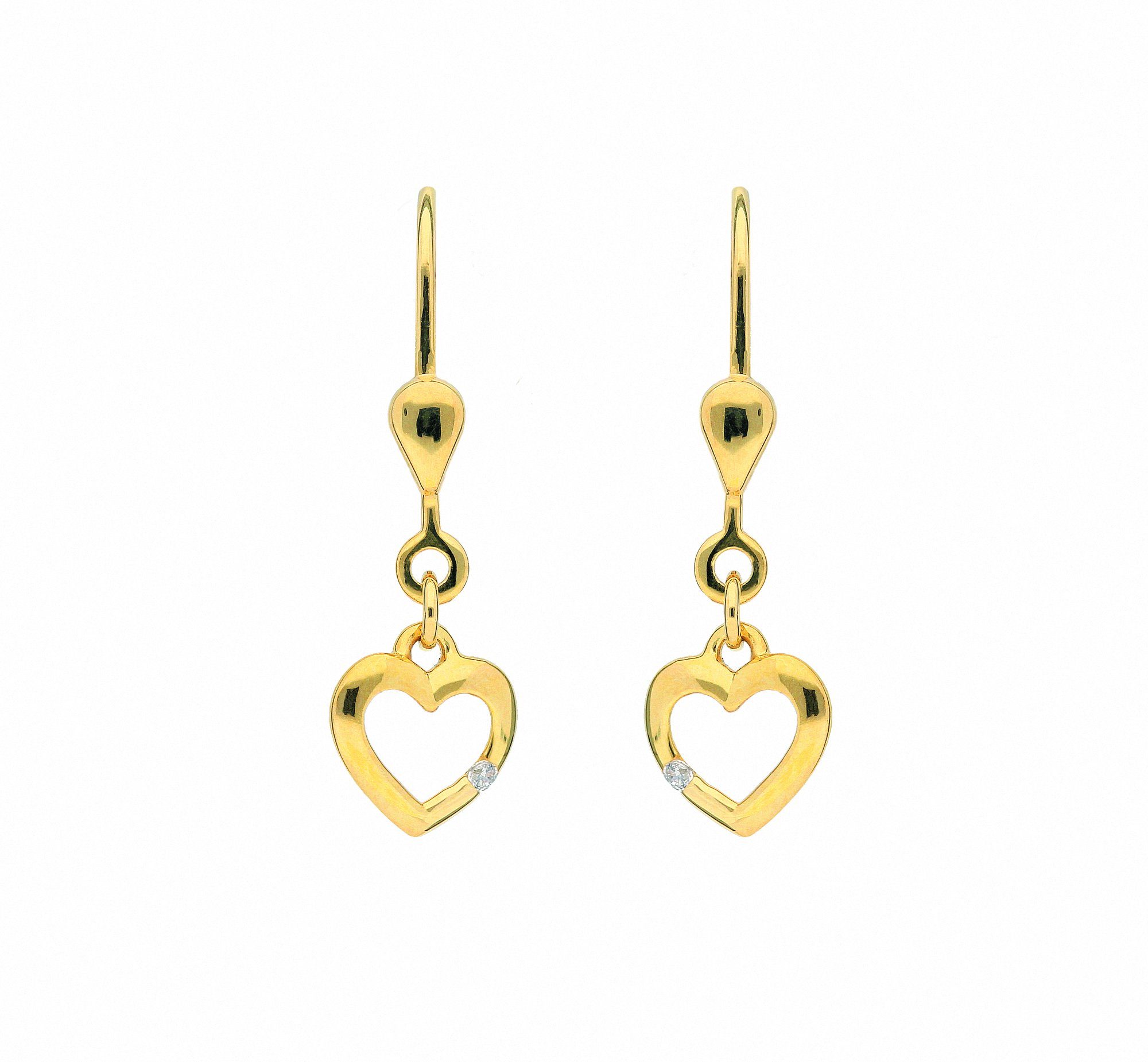 Adelia´s Paar Ohrhänger 1 Paar 333 Gold Ohrringe / Ohrhänger Herz mit  Zirkonia, mit Zirkonia Goldschmuck für Damen, Schmuck vom Hersteller mit 70  jähriger Tradition