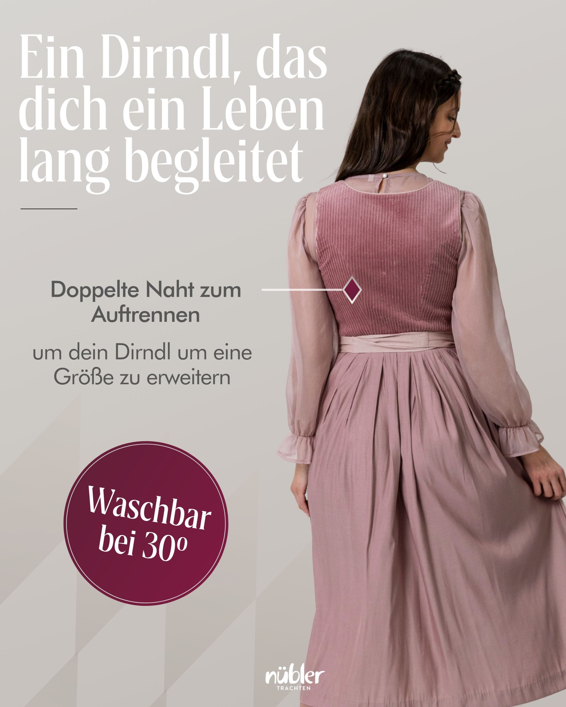 Nübler Dirndl Maxidirndl Florentine in Rosenquarz von Nübler - Rocklänge 70 cm