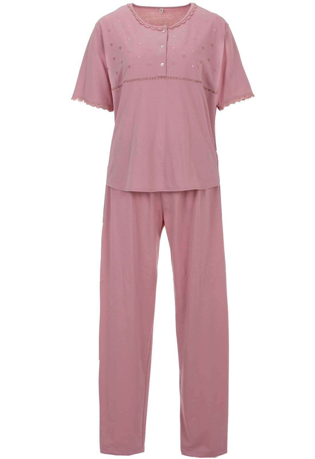 zeitlos Schlafanzug »zeitlos Pyjama Set Damen Kurzarm Spitzenbordüre Herz  Knöpfe Lange Hose« online kaufen | OTTO