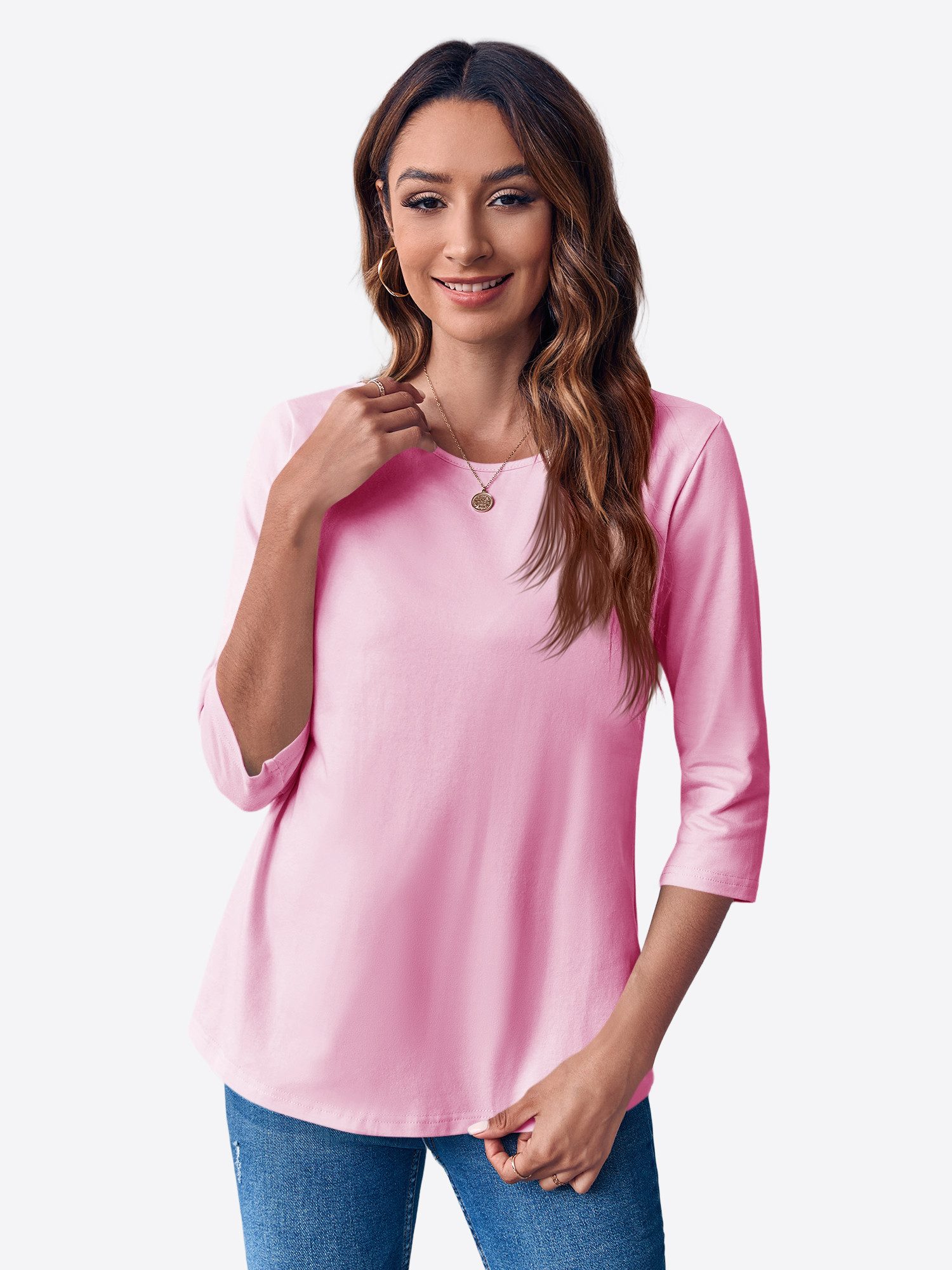 Imily Bela T-Shirt Damen 3/4-Ärmel Top mit Rundhal (Packung, 1-tlg., 1per-Pack) mit Rundhalsausschnitt