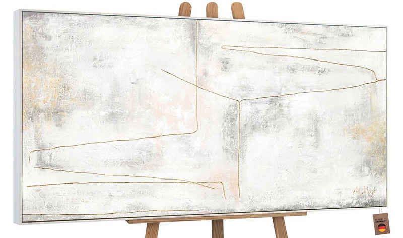 YS-Art Gemälde Goldene Schleife, Abstraktion, Abstraktes auf Leinwand Bild Handgemalt Schnur Gold Beige