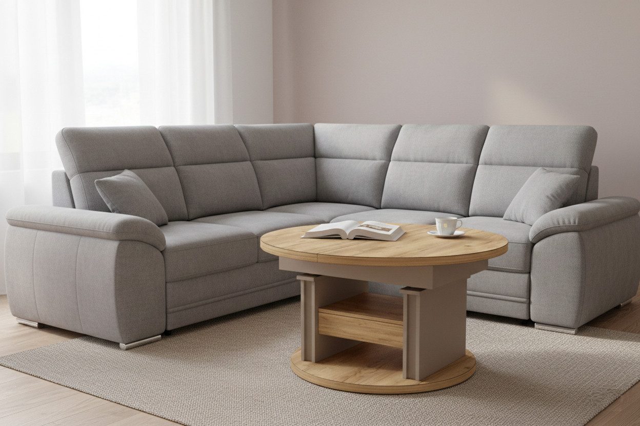 designimpex Couchtisch DA-999 rund ausziehbar höhenverstellbar mit Schublade Wohnzimmer Tisch, Funktionstisch, Wohnzimmertisch, Tisch, Esstisch, Sofatisch – Bild 2 von 5