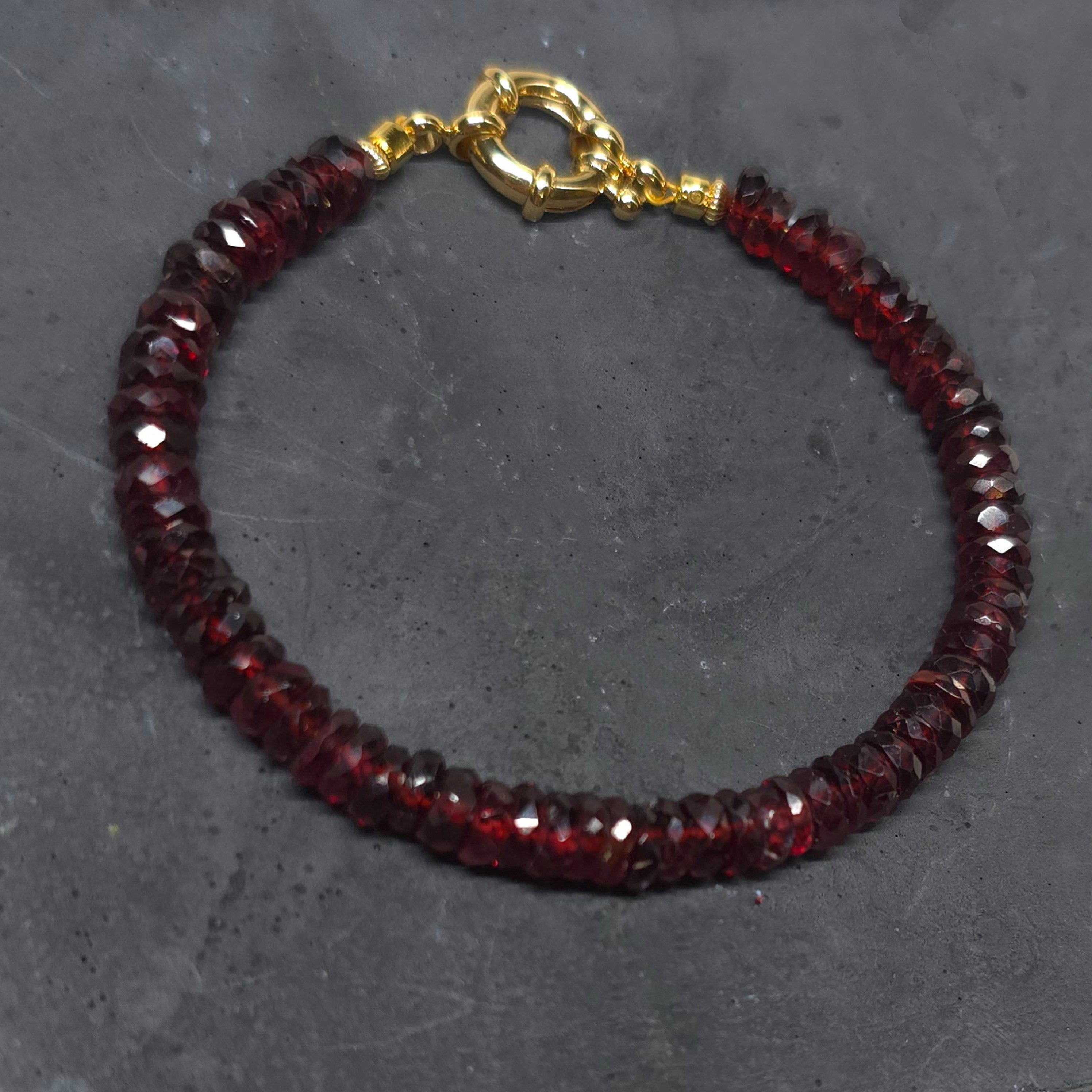 GOLDEN Armband Echtes Granat Armband, zartes Granat Stapelarmband Geburtsstein Januar