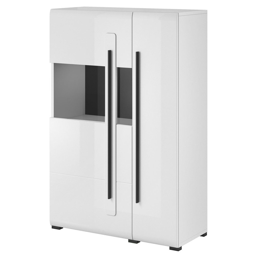 Lomadox Highboard TURDA-83, weiß Hochglanz modern mit Absetzungen in schwar günstig online kaufen