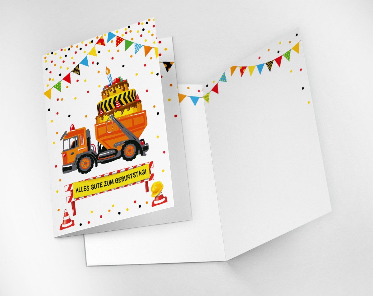 JUNAPACK Glückwunschkarte Geburtstagskarte Kinder Grusskarte für Geburtstag A4 Klappkarte XXL, Große A4 Geburtstagskarte Baustelle – Stabil, hochwertig, bunt