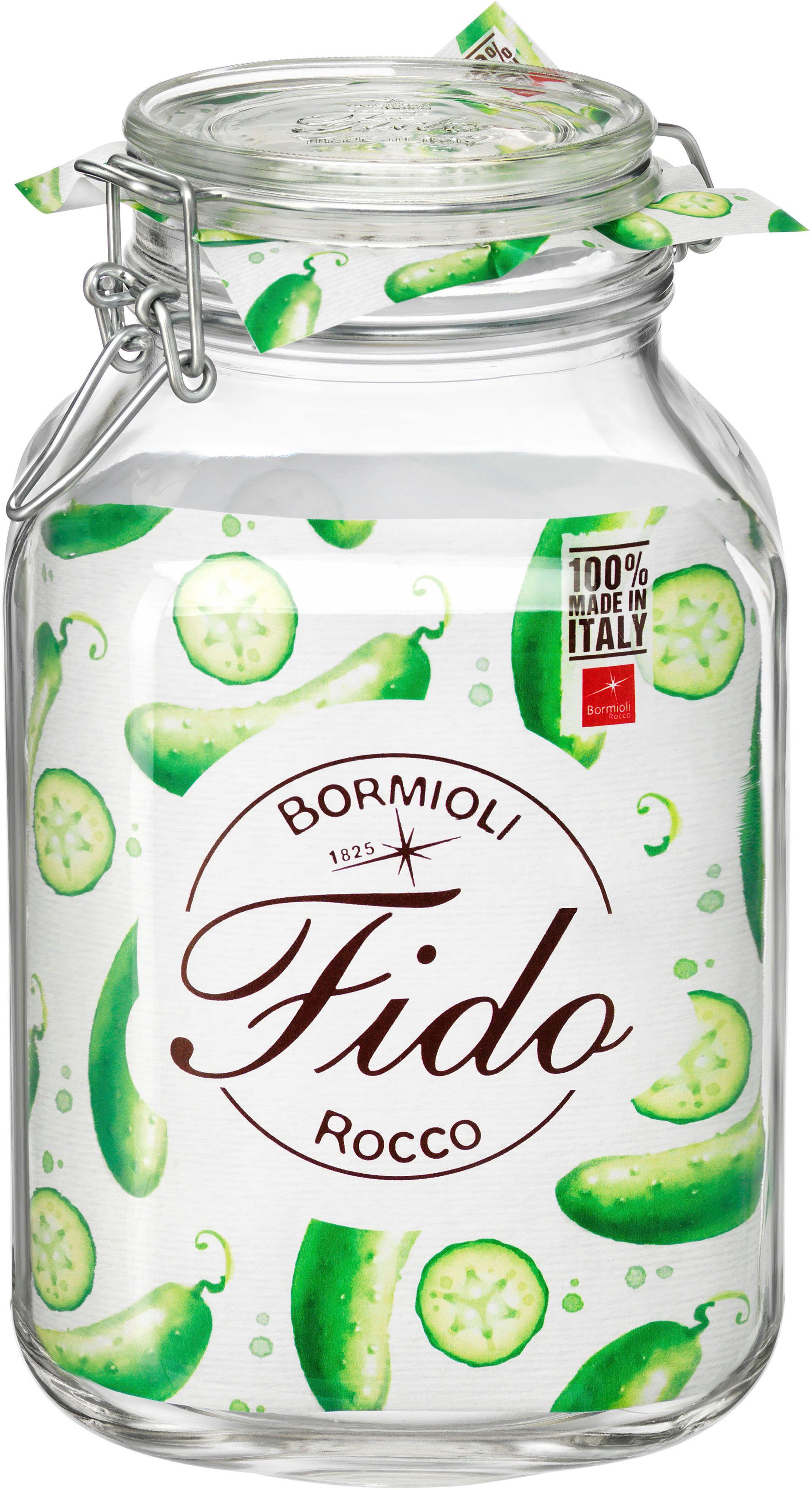 Bormioli Rocco Vorratsglas Fido, Glas, (Set, 6-tlg., 6 Stück, 3,0l Fassungsvermögen), luftdicht verschließbar, mit Bügelverschluß