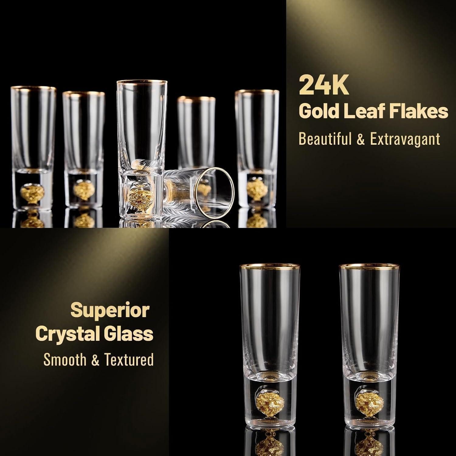 LuxusKollektion Schnapsglas Schnapsgläser Kristall 6cl 24K Blattgold Kristall Schnapsgläser 6 Pcs