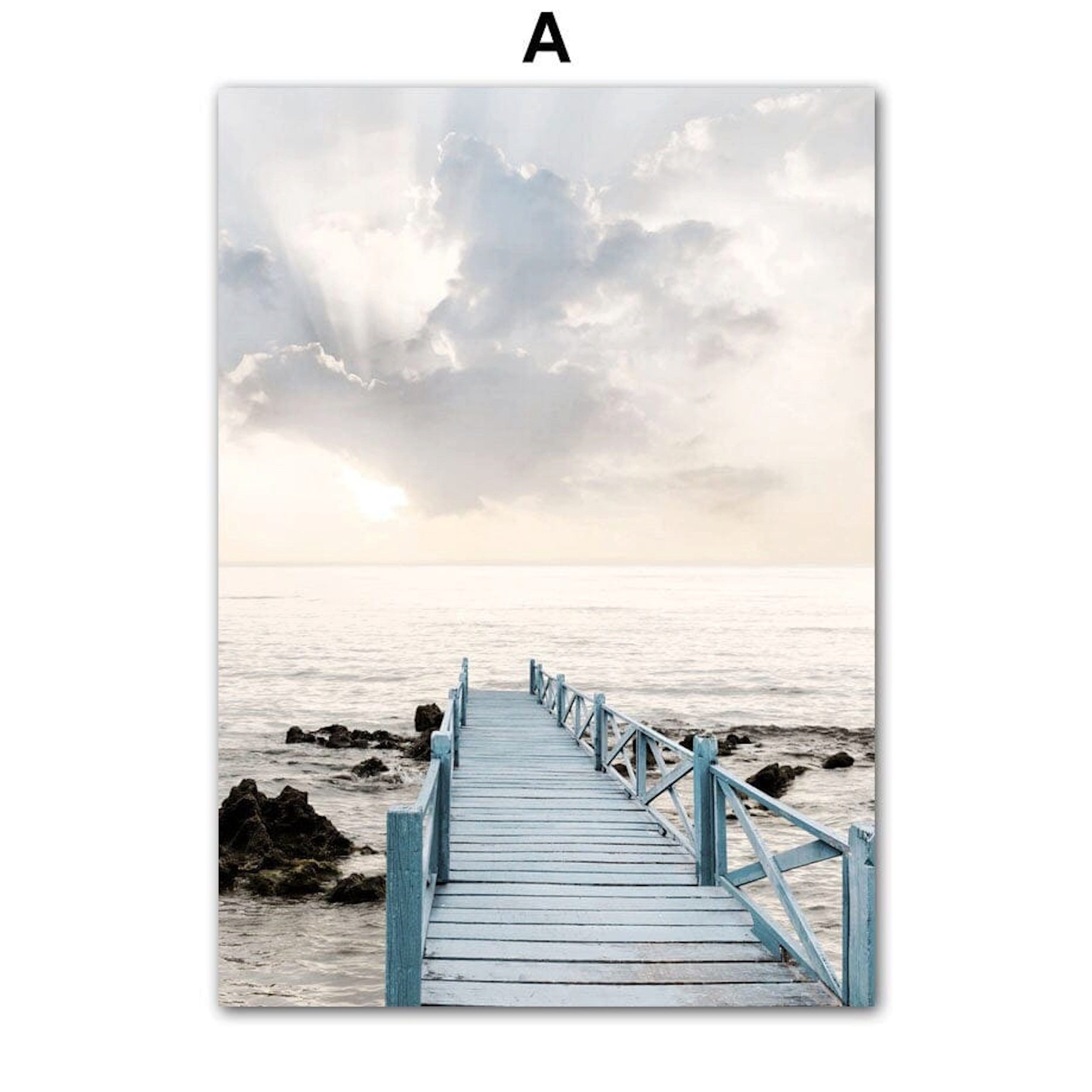 JUSTGOODMOOD Poster Strand Hütte Muscheln Korallen Ozean Meer als Deko Print ohne Rahmen 1, K (1 St)