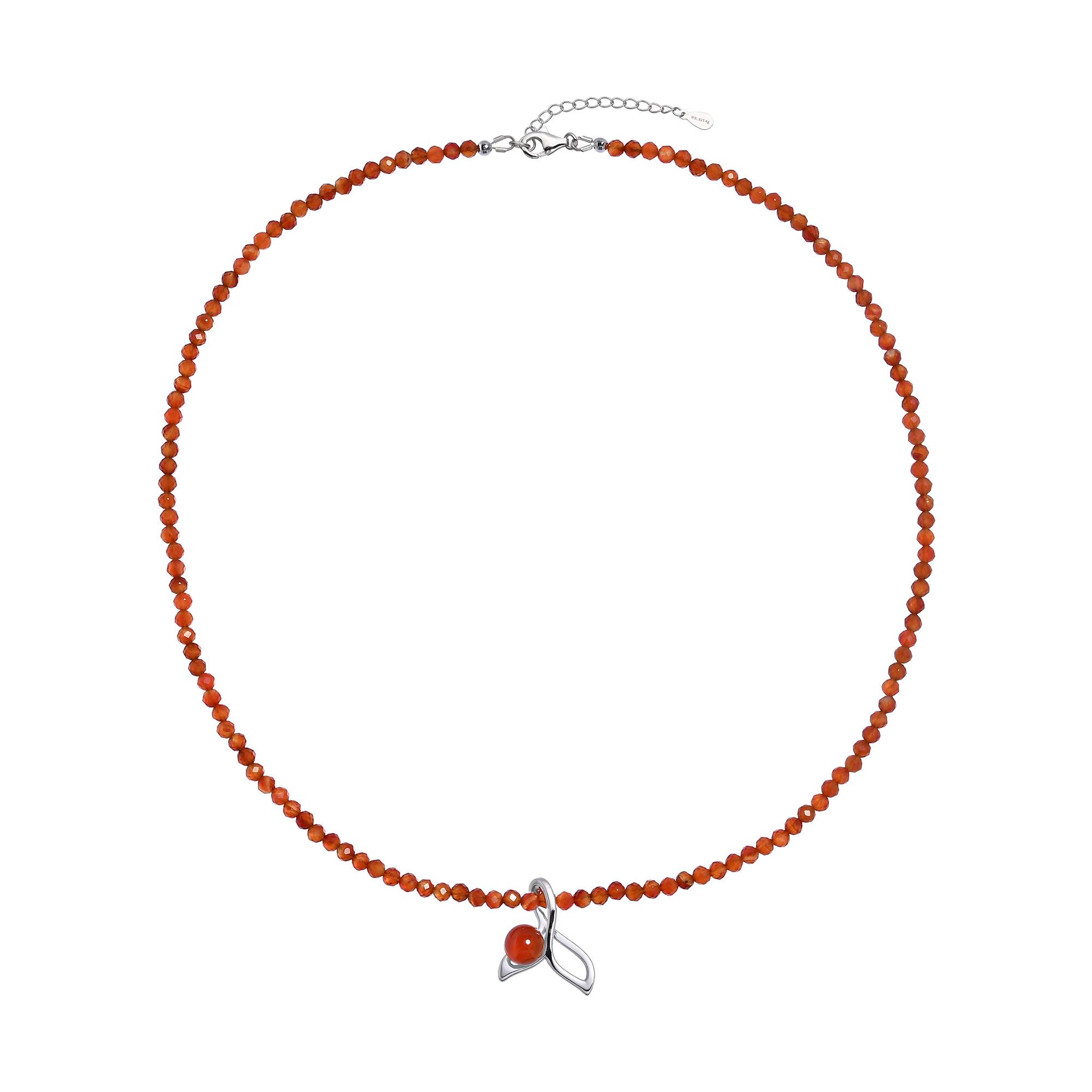 Cavill Silberkette Cavill Karneol-Silberhalskette 21,5 ct rote Perlen, 45 cm, Echtschmuck (1-tlg)