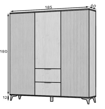 MOEBLO Kleiderschrank Entia (Kleiderschrank 2-türig Schrank Garderobe Schlafzimmer, Eiche Artisan, mit Lamellen Kleiderstange und Regale, mit Schubladen) (HxTxB):192x60x185 cm