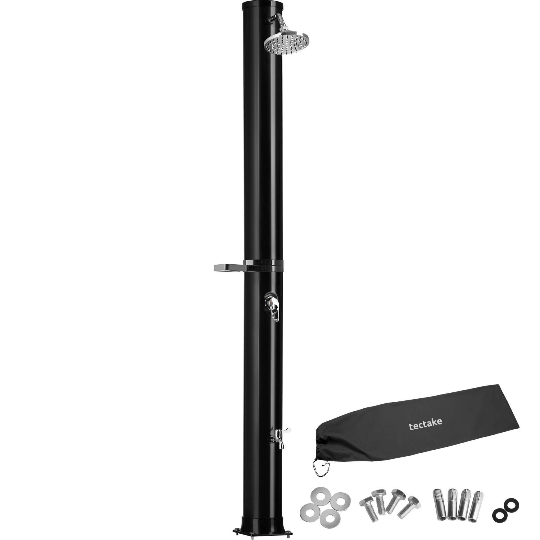 tectake Gartendusche Solardusche - umweltfreundliche 40-l-tank (Freiluftdusche Orinoco, 1 St., in Schwarz), Drehbarer Regenduschkopf mit 360°-Gelenk