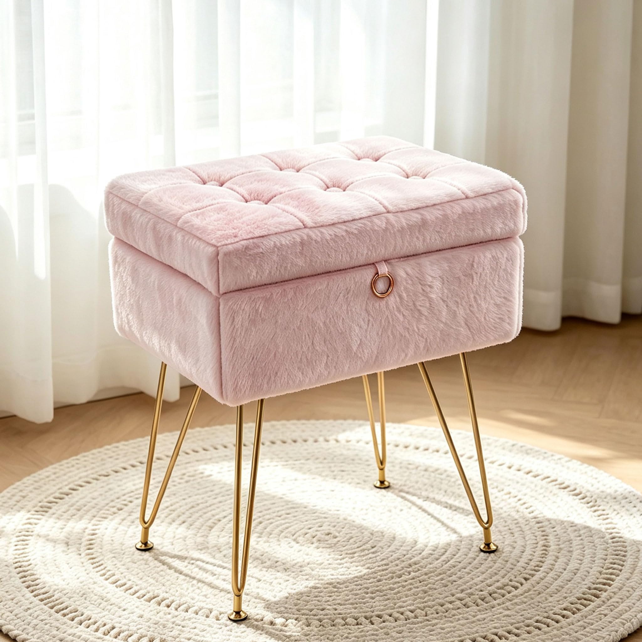 GarveeMore Sitzhocker Schminktisch-Stuhl, gepolstert, Metallbeine, verstellbare Füße, (1st)Hocker mit Stauraum, Wohnzimmer, Schlafzimmer, Ankleidezimmer