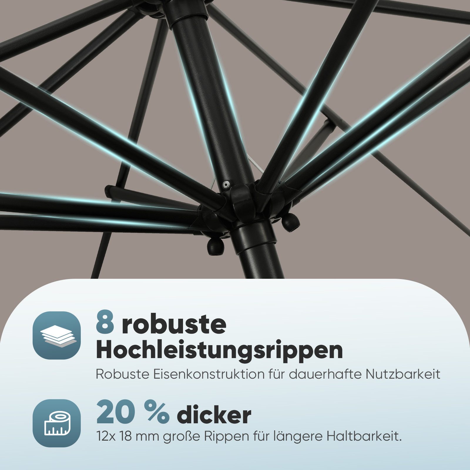 Sekey Sonnenschirm ø 200/270/300 cm Gartenschirm Rund, Marktschirm Knickbar, mit Kurbel, LxB: 300x300 cm, sonnenschirm 300cm, Neigungswinkel, für Balkon Garten, UV 50+