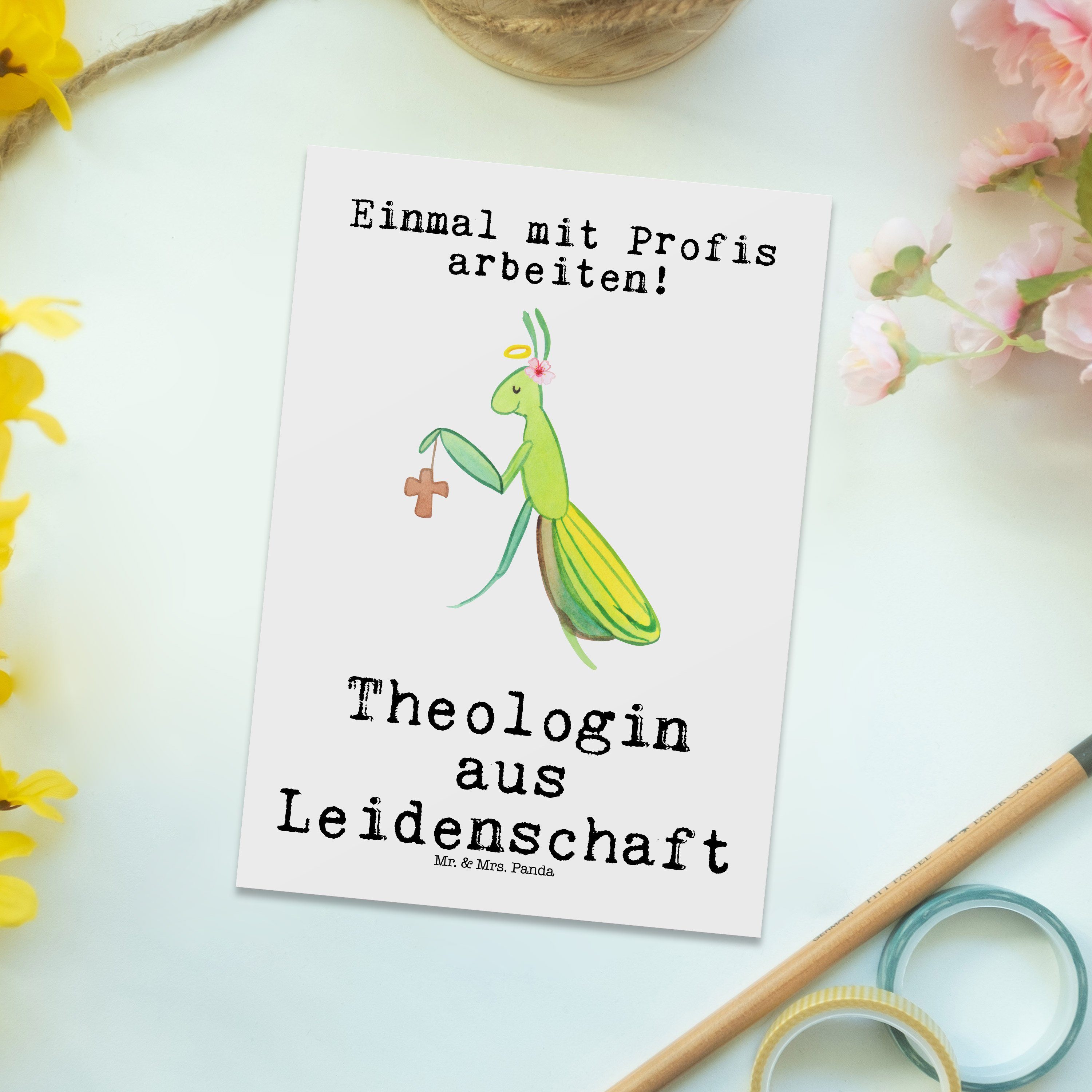 Panda Weiß & aus Dankeschö Leidenschaft Mrs. Geschenk, Karte, - Firma, Theologin - Mr. Postkarte