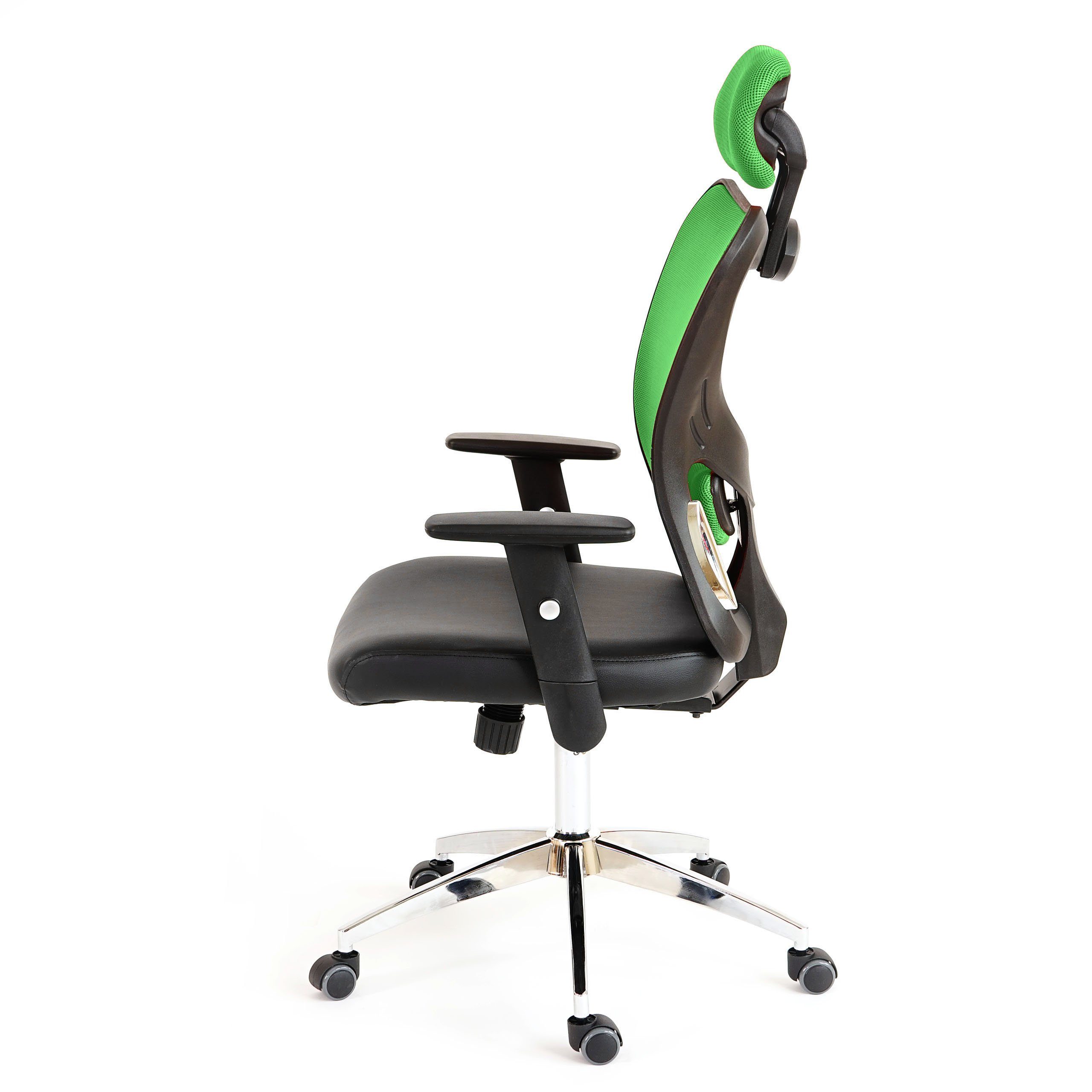 + Lendenwirbelstütze stufenlos Kopfstütze Armlehnen, höhenverstellbar, MCW schwarz,grün Kopfstütze Pamplona, Höhenverstellbare Schreibtischstuhl flexible