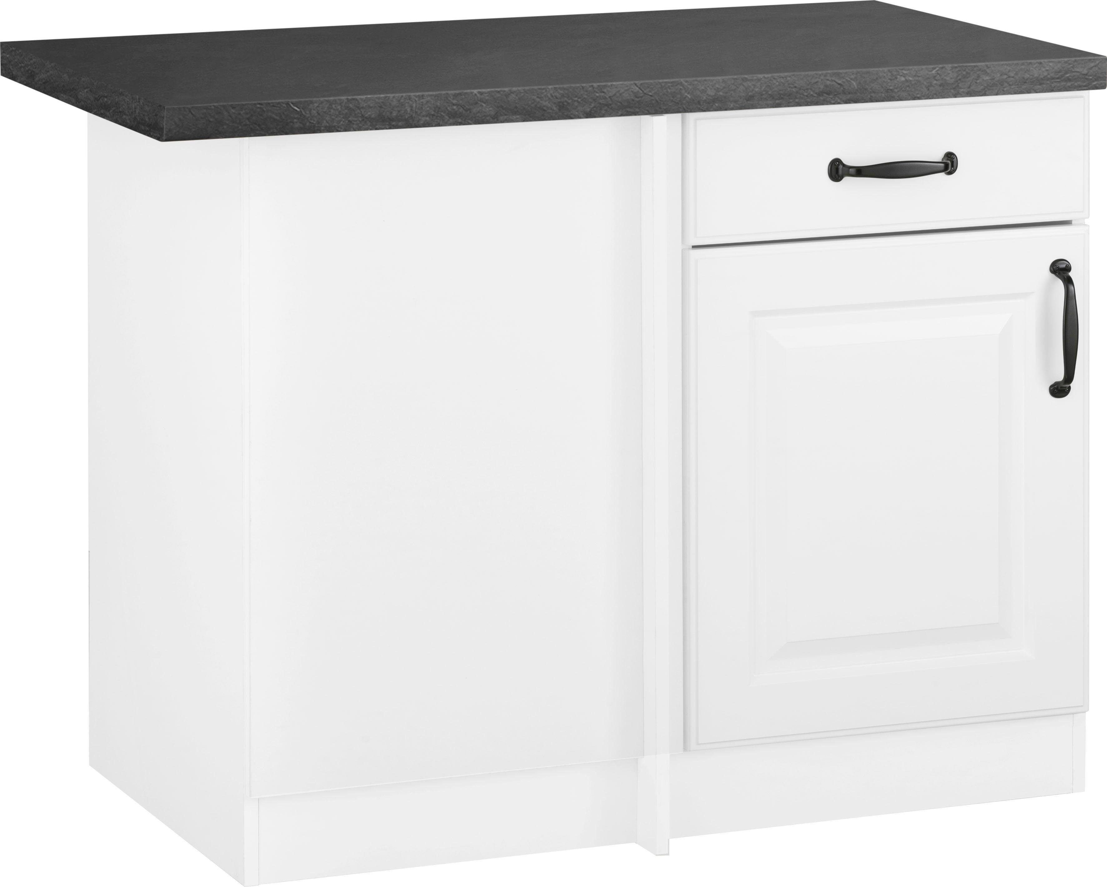 wiho Küchen Eckunterschrank Erla 110 cm breit mit Kassettenfront weiß/granit schwarz | weiß