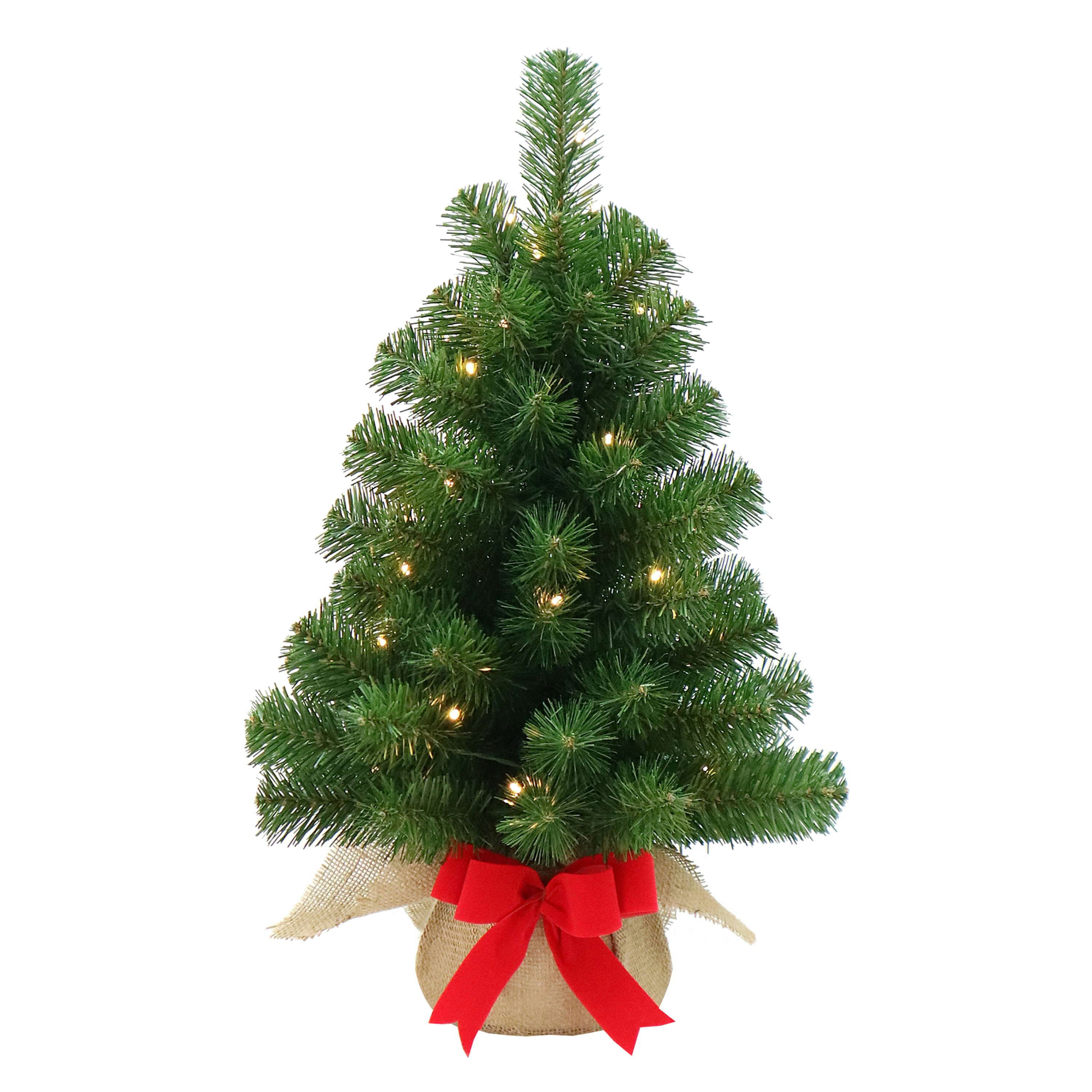 artplants Künstlicher Weihnachtsbaum Deko Tannenbaum WARSCHAU, Jutesack natur, LEDs, 60cm, Ø40cm