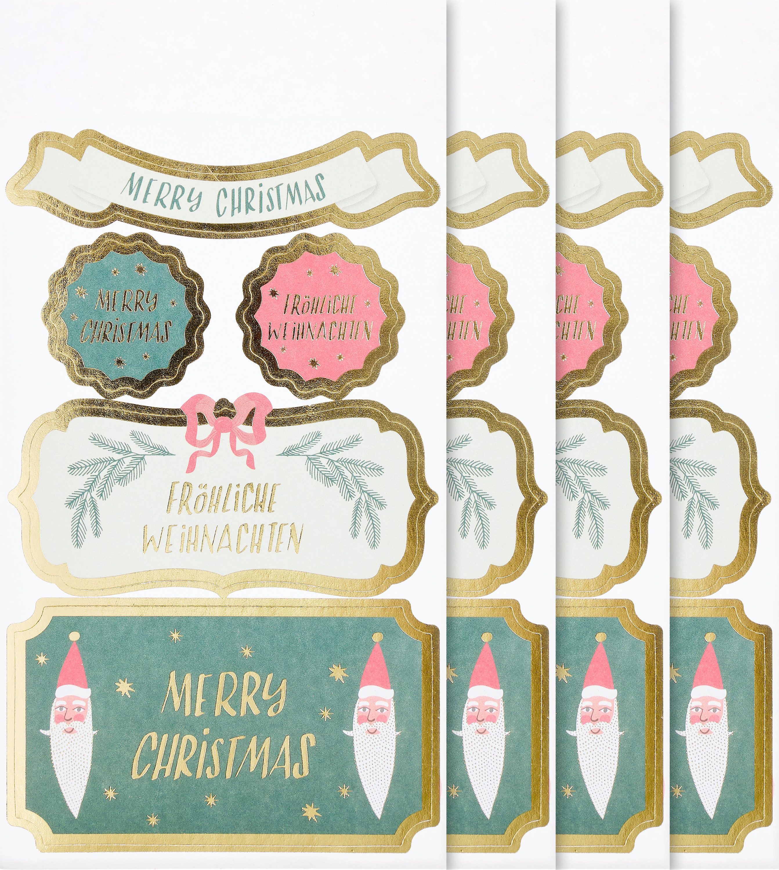 Rico Design Aufkleber Papiersticker Merry Xmas, 4 Blatt