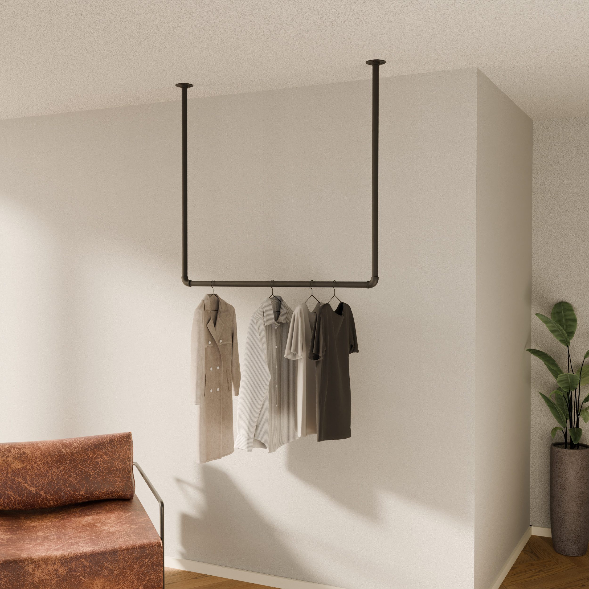 pamo. design Garderobenstange Kleiderstange HANG für Jacken, Mäntel & Kleidung, (Set, 1), schwarze Garderobe für den Eingangsbereich mit hohen Decken