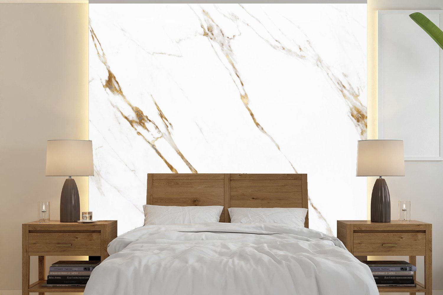 MuchoWow Fototapete Marmor - Weiß - Gold, Matt, bedruckt, (4 St), Vliestapete für Wohnzimmer Schlafzimmer Küche, Fototapete