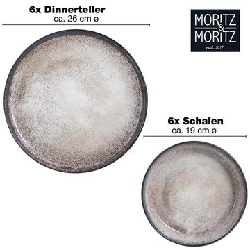 Moritz & Moritz Tafelservice Moritz & Moritz 12tlg Tafel Service Beige Geschirr Set Digital (12-tlg), 6 Personen, Kombigeschirr für 6 Personen