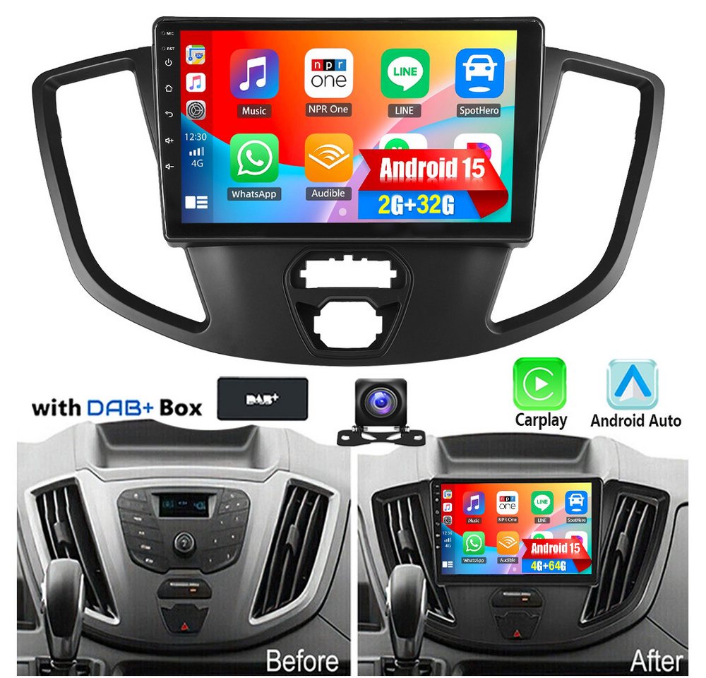 ESSGOO DAB+ Android15 Carplay WIFI Navi Für Ford Transit Tourneo Custom 2DIN Autoradio (RDS, 4+64GB(optional), FM, DAB+ (optional), SWC, GPS Navi Android Auto Bluetooth EQ USB WIFI IPS Touchscreen)