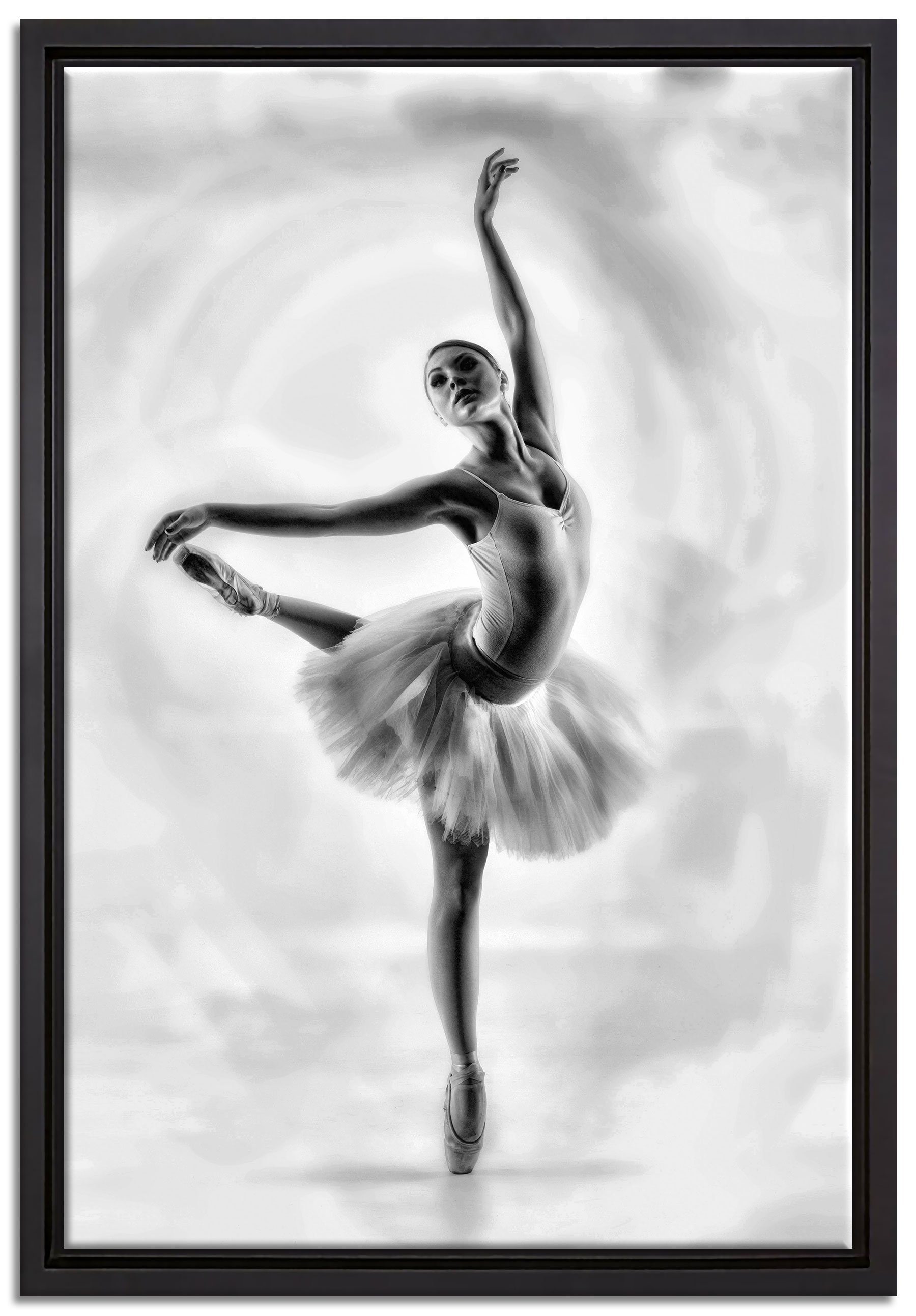 Pixxprint Leinwandbild Ästhetische Ballerina, Wanddekoration (1 St), Leinwandbild fertig bespannt, in einem Schattenfugen-Bilderrahmen gefasst, inkl. Zackenaufhänger