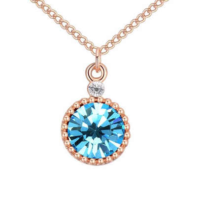 BUNGSA Ketten-Set Kette blauer Kristall Rosegold aus Messing Damen (1-tlg), Halskette Necklace