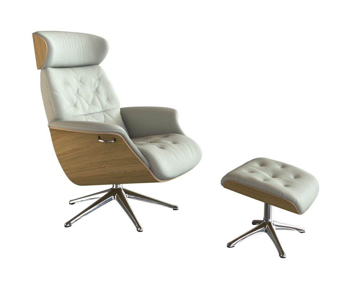 FLEXLUX Relaxsessel Volden Fernsehsessel, verstellbarer Rücken- & Kopfstütze, drehbar, Rücken- und Kopfteilverstellung, Drehbar, Fuß Alu, Armlehne Eiche