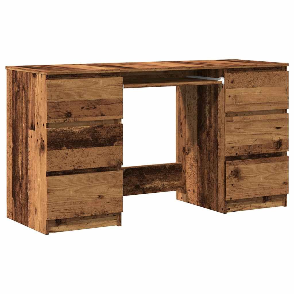 vidaXL Schreibtisch NA Schreibtisch Spanplatte 140x50x77 cm mit 6 Schubladen in Altholz-Op