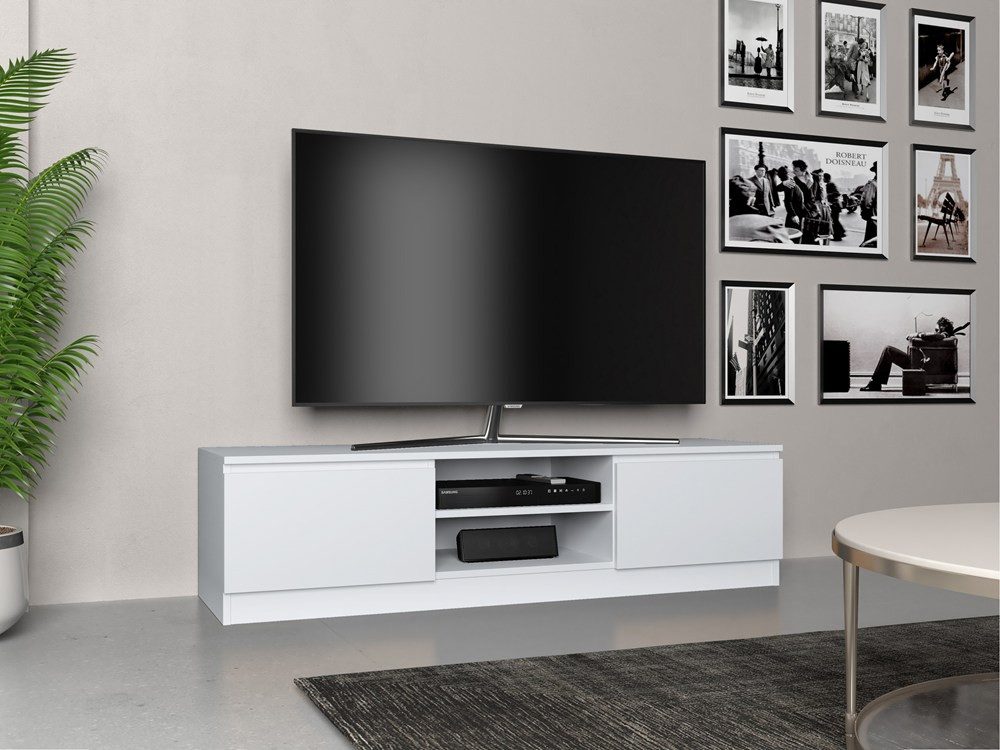 Raumhirsch Furniture Lowboard Fernsehschrank, TV-Kommode, TV Schrank 140 cm (Maße 140 x 40 x 36 cm, einfache Montage), 4 Türen, Offenes Fach, Kabelöffnung