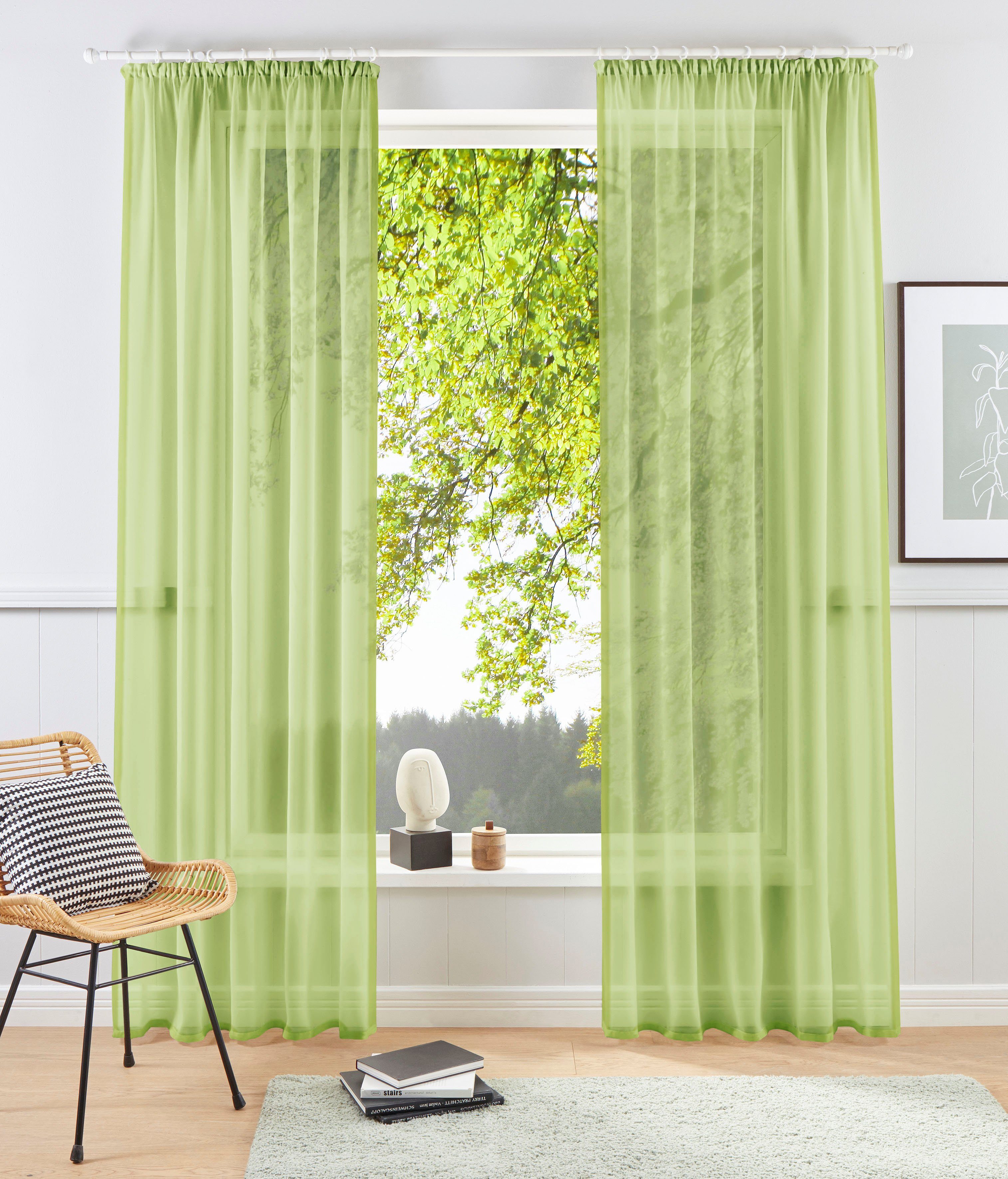 Gardine XANA, my home, Kräuselband (1 St), transparent, Polyester, 1 Schal, Voile, einfarbig, pflegeleicht grün