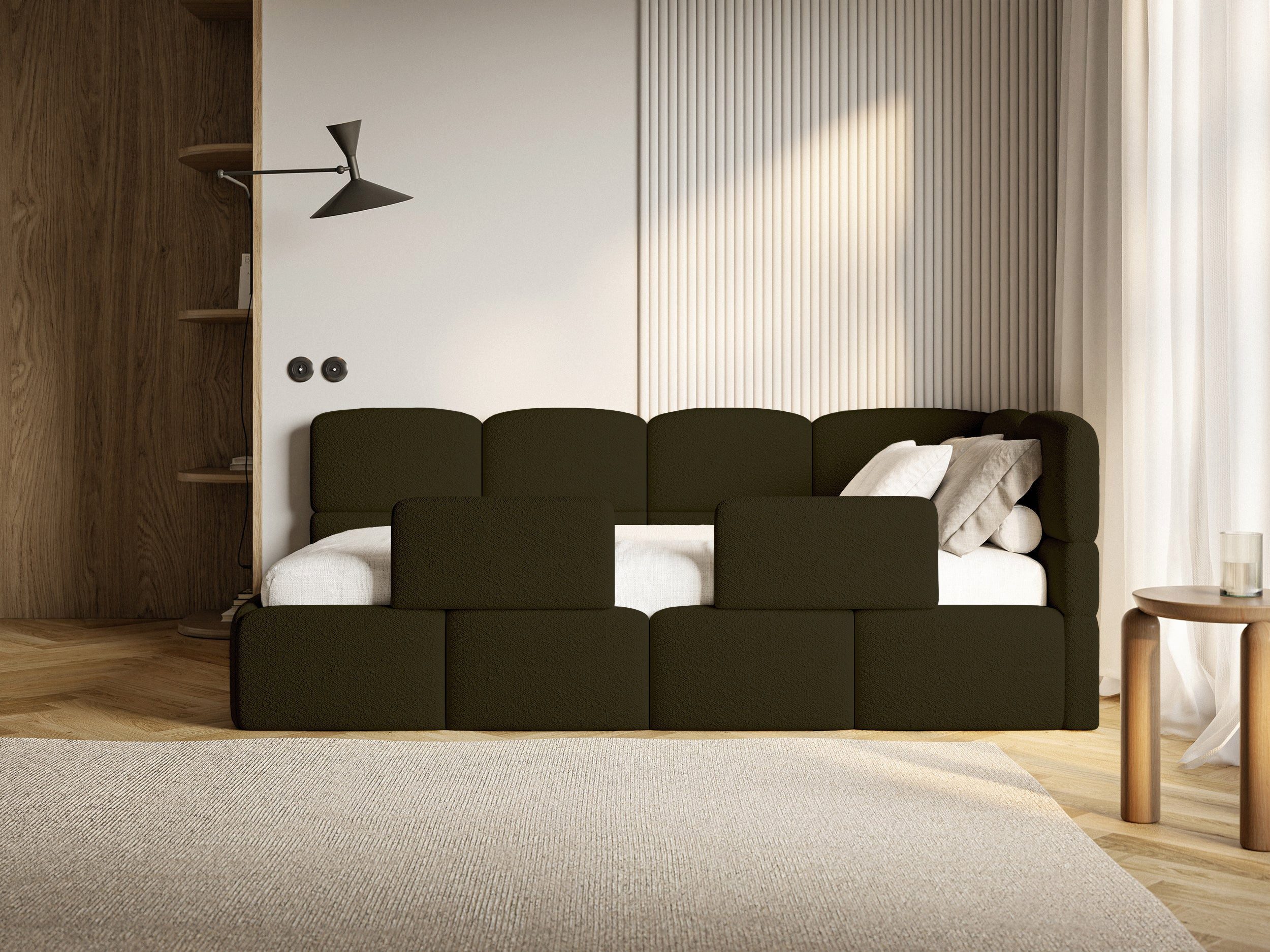 Selsey Kinderbett CLOUDY, Matratze, Stauraum, Eckkopfteil und Lattenrost, Bouclé, 120x200 cm
