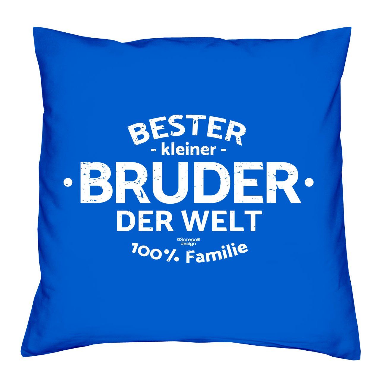 Soreso® Dekokissen Kissen Bester kleiner Bruder der Welt & Urkunde, Vatertagsgeschenk Papa Männer royal-blau