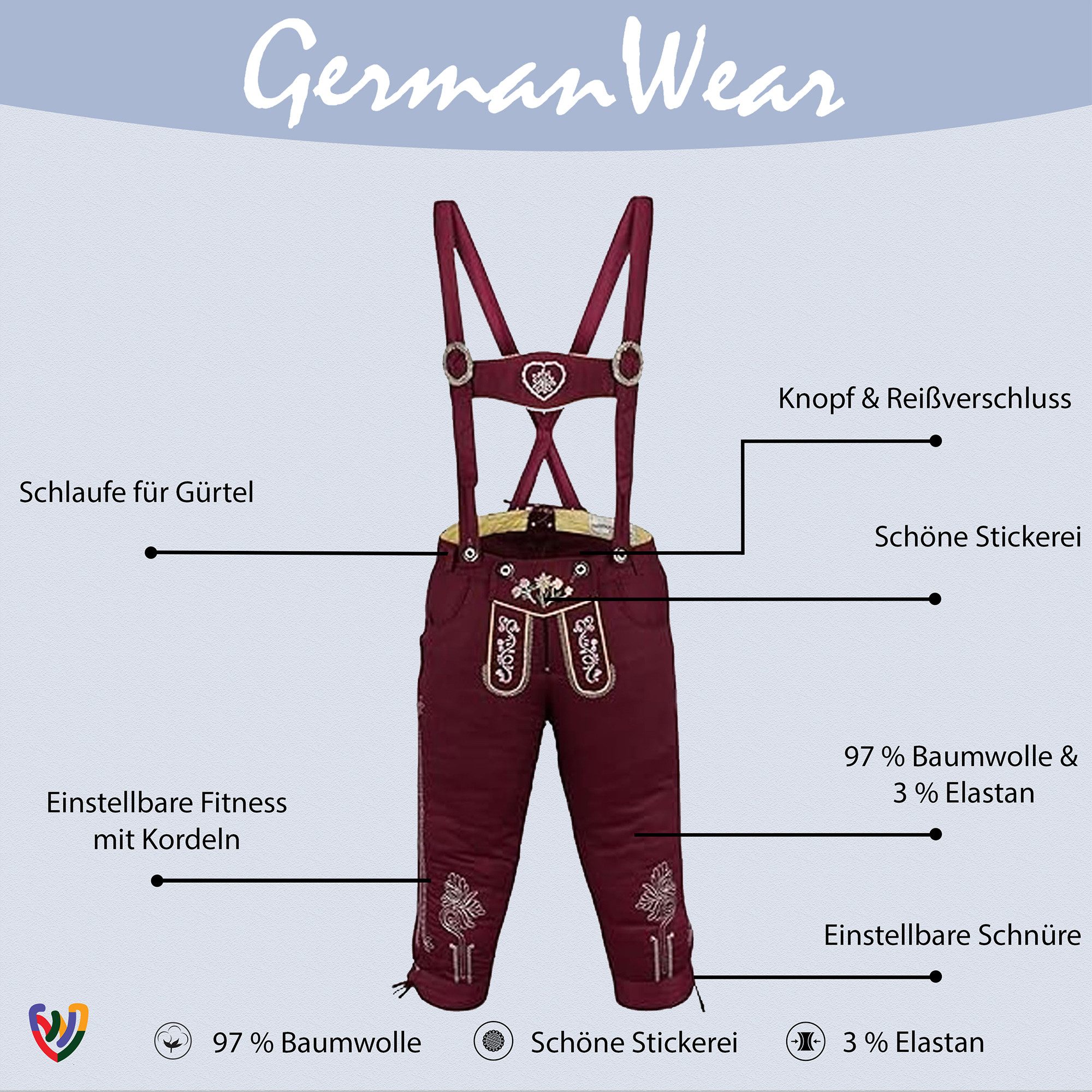 German Wear Trachtenhose GW121 Damen Trachten Jeans Hose mit Hosenträgern