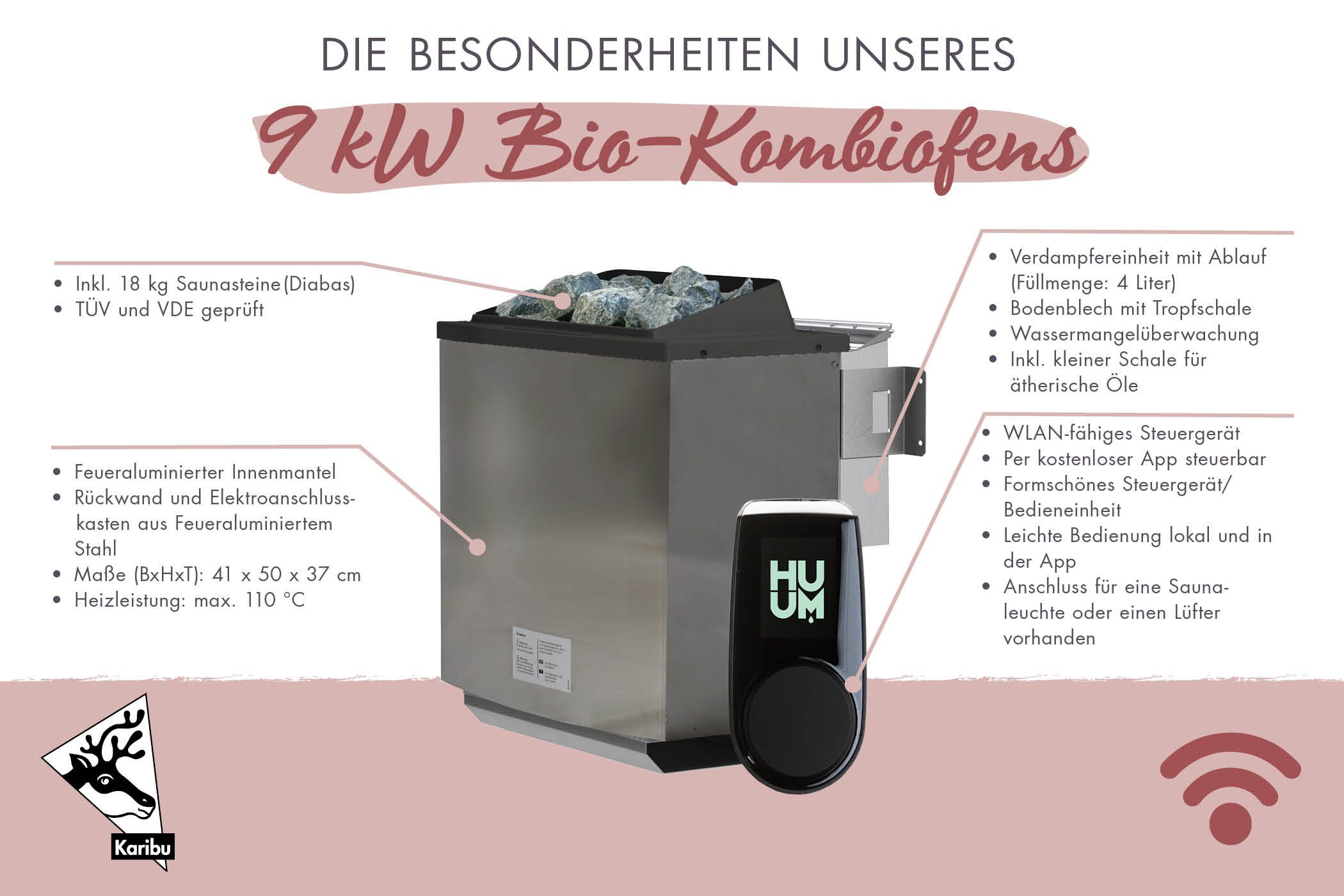 Karibu Bio-Saunaofen 9 kW SET mit WiFi-Steuerung, 9 kW, externe Steuerung, günstig online kaufen